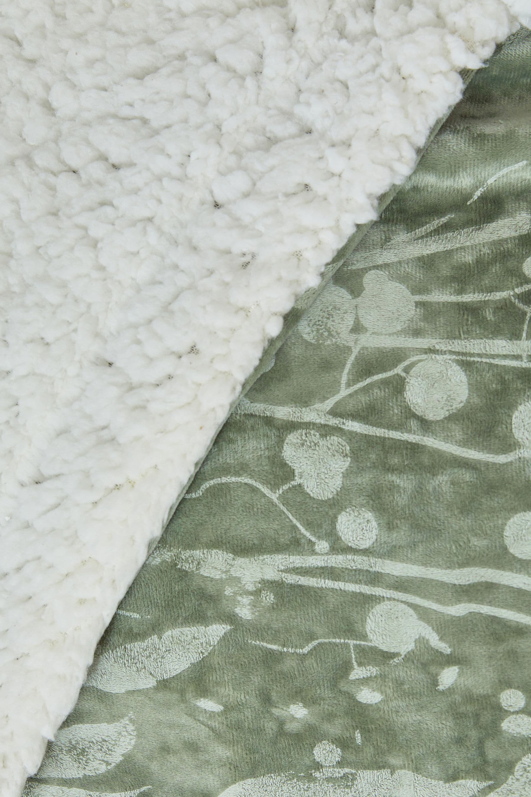 Sage Green Floral Print Sherpa Throw