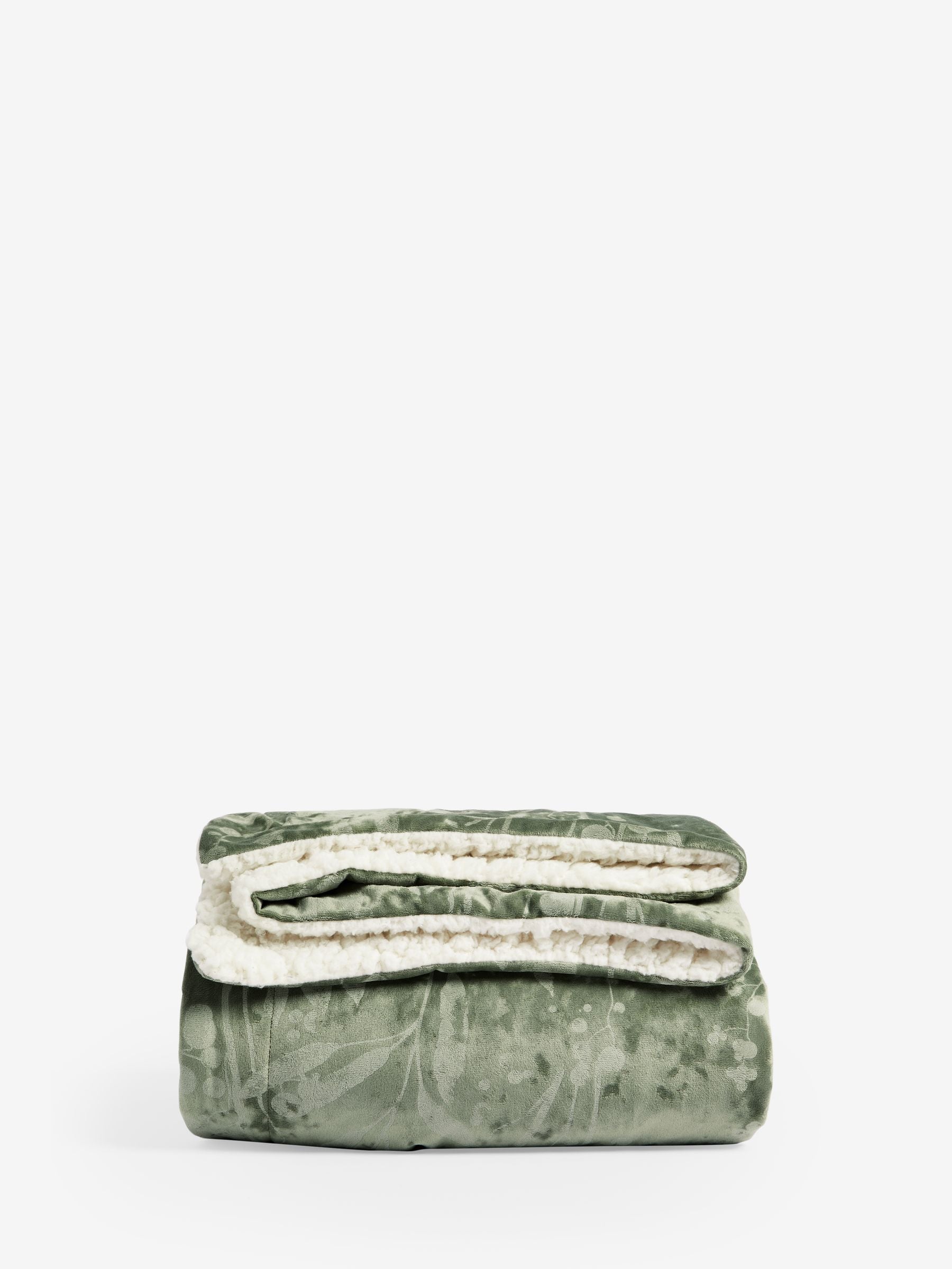 Sage Green Floral Print Sherpa Throw