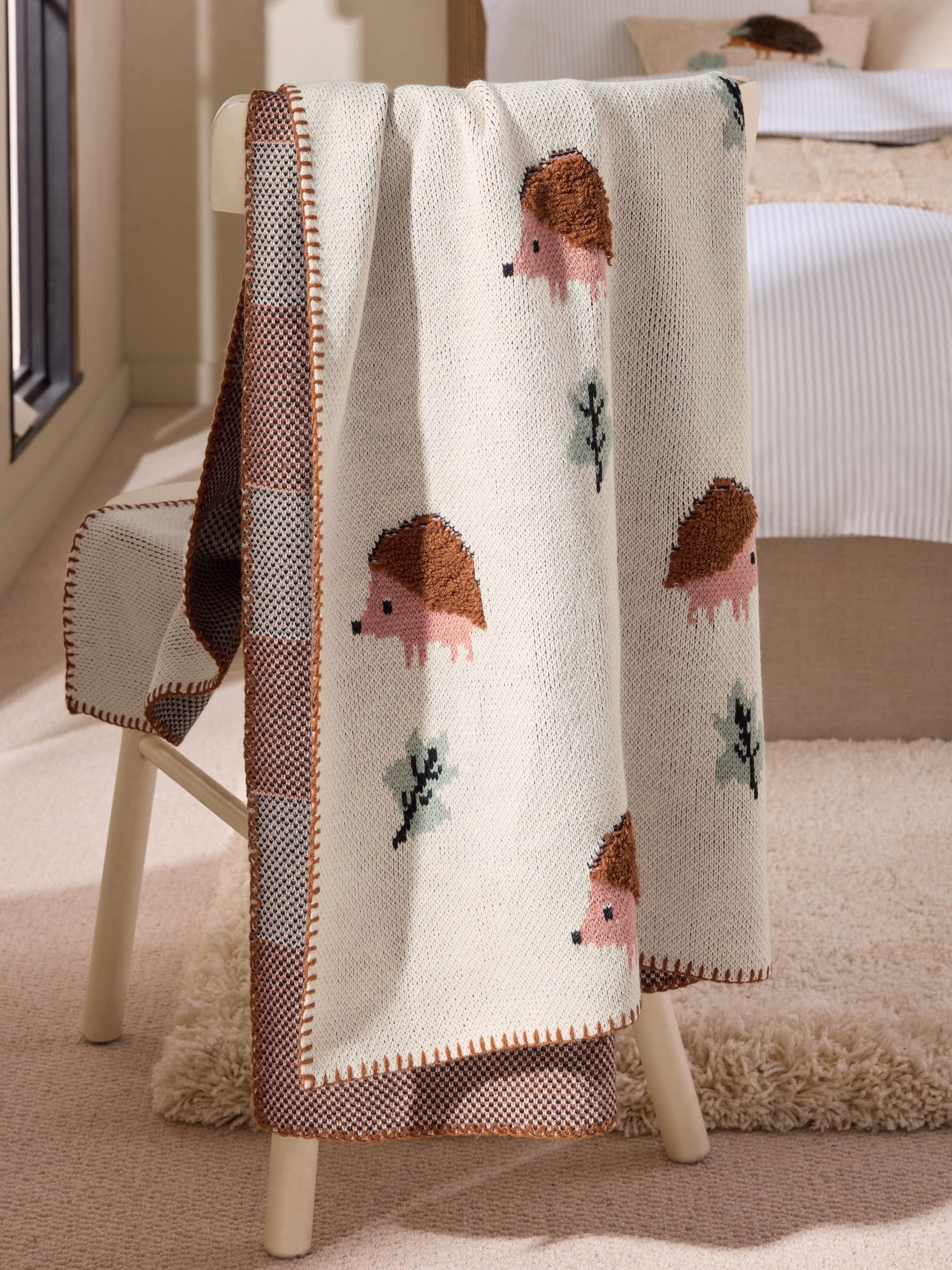 Natural Hedgehog Knitted Throw