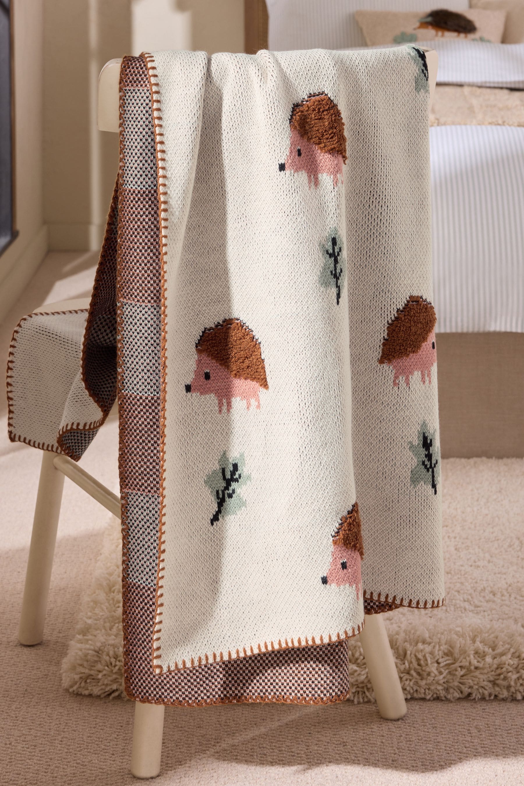 Natural Hedgehog Knitted Throw