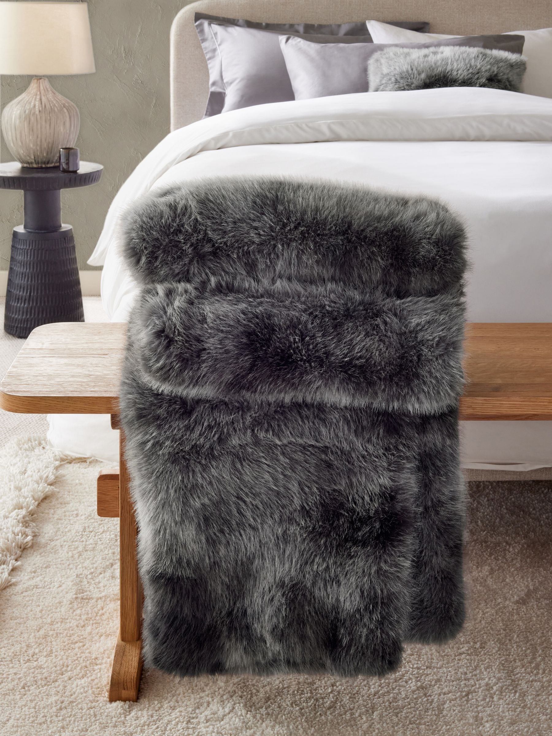 Charcoal Grey Loulou Faux Fur Throw