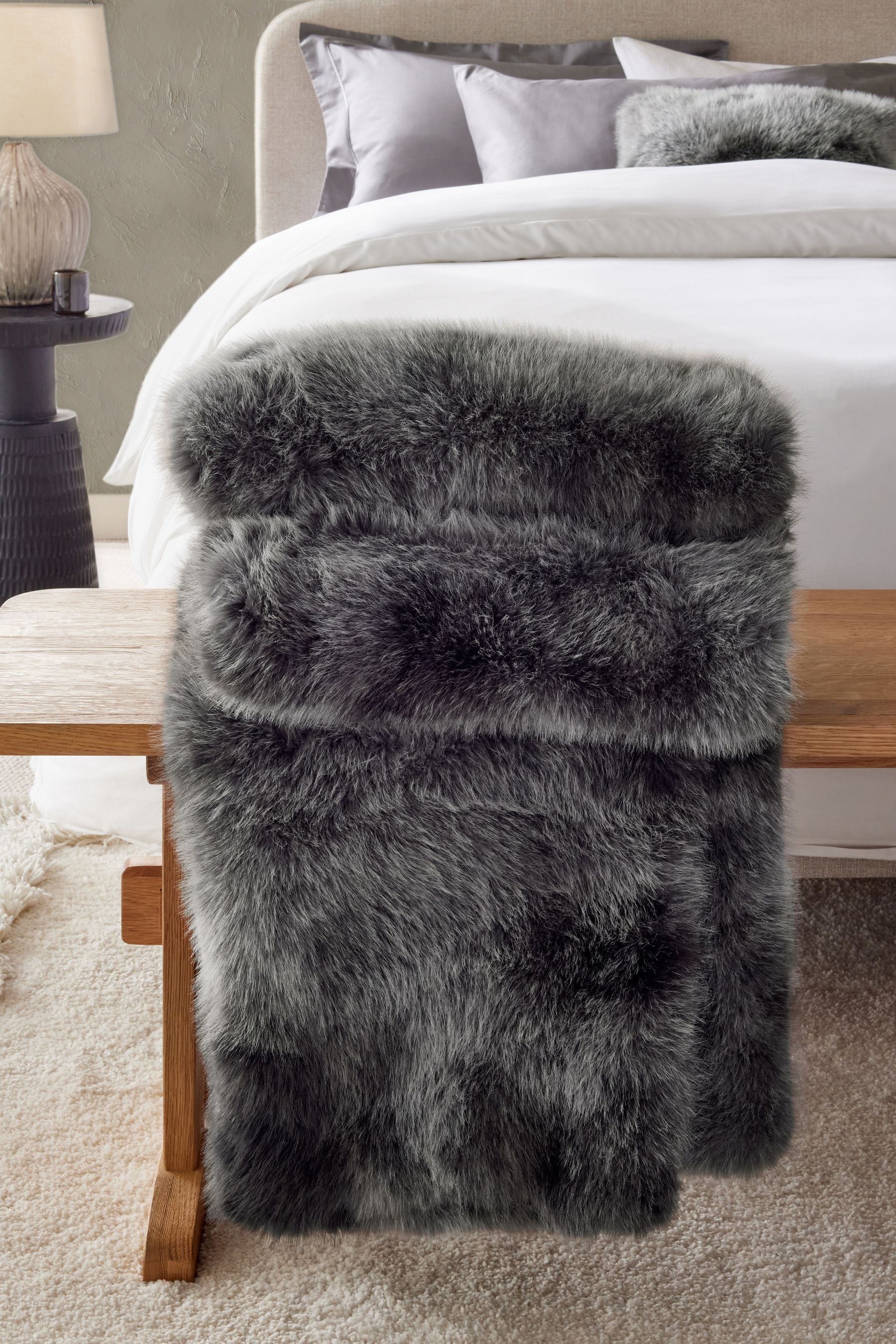 Charcoal Grey Loulou Faux Fur Throw