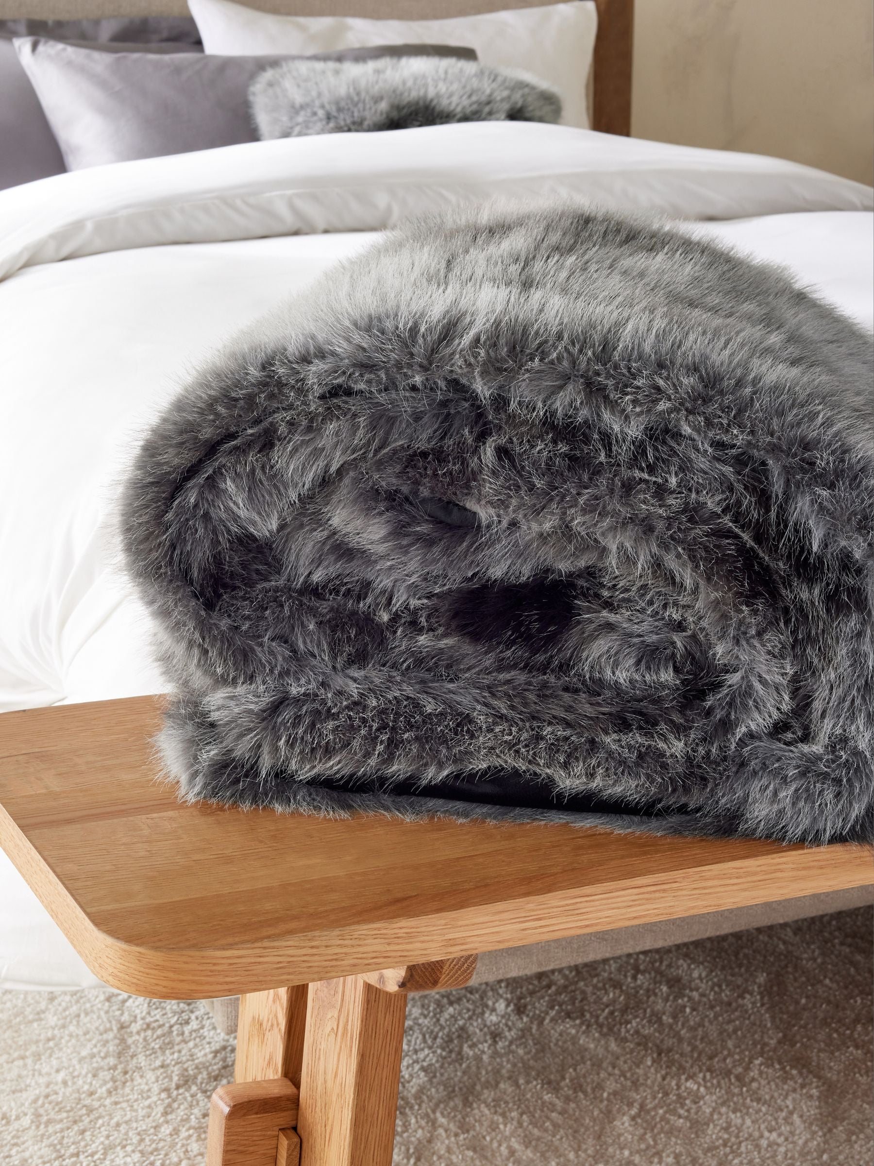 Charcoal Grey Loulou Faux Fur Throw