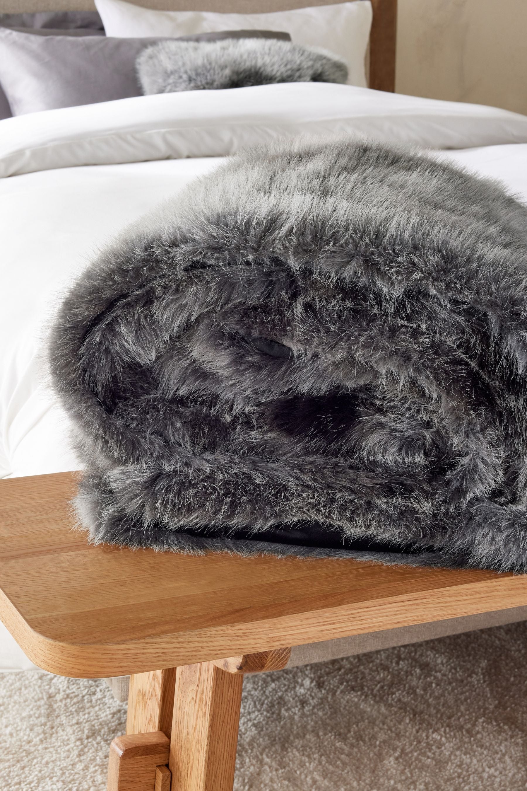 Charcoal Grey Loulou Faux Fur Throw