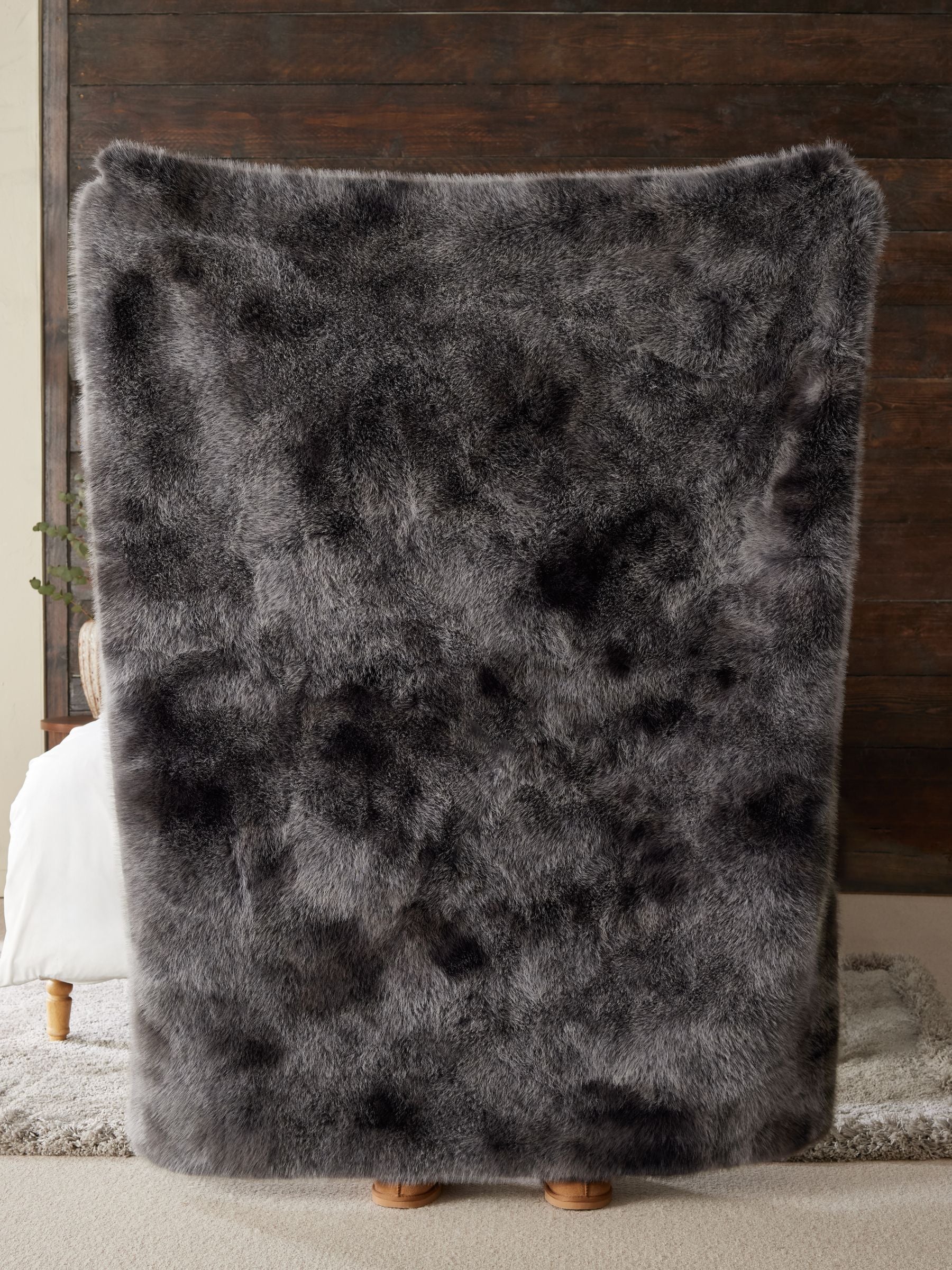 Charcoal Grey Loulou Faux Fur Throw