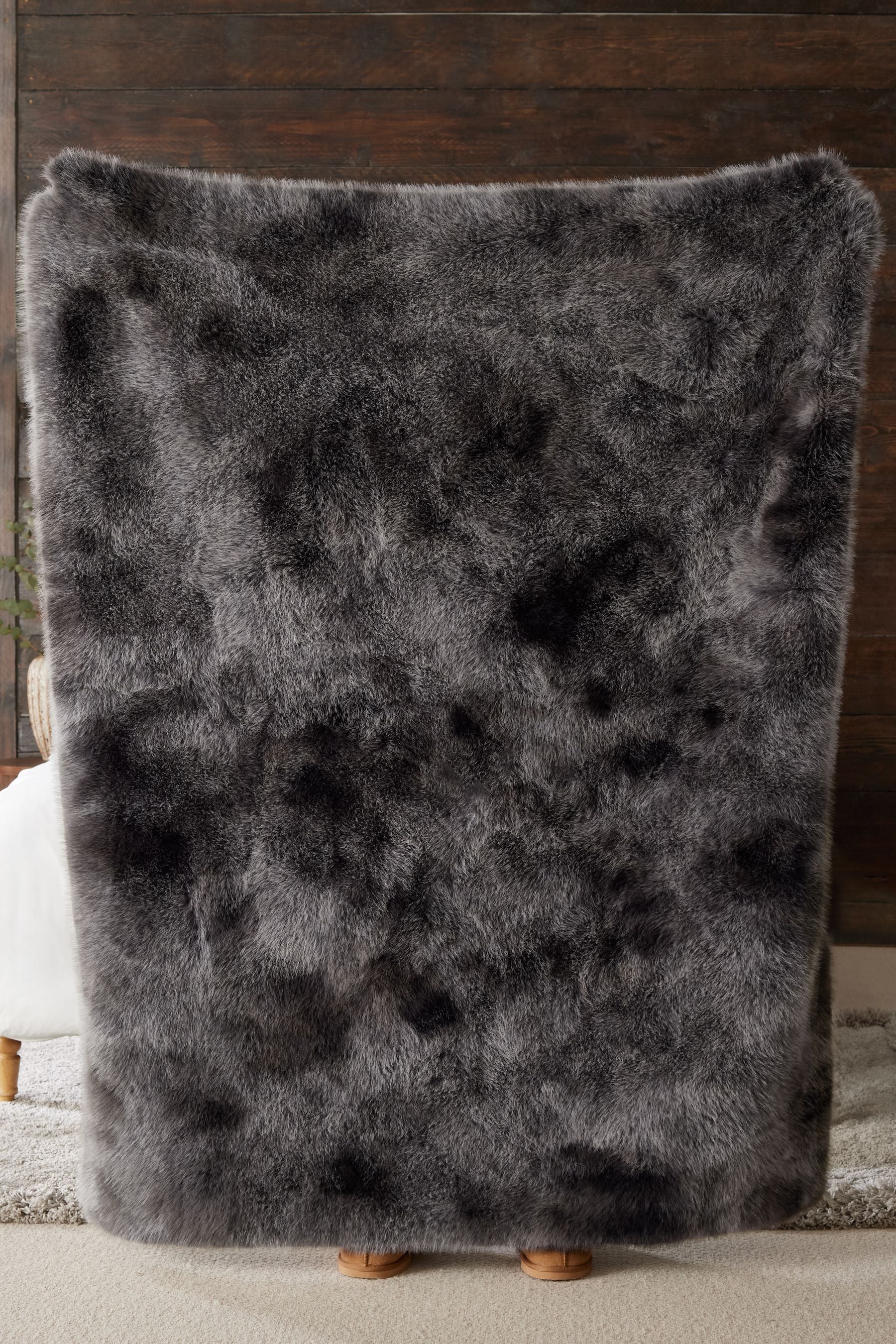 Charcoal Grey Loulou Faux Fur Throw