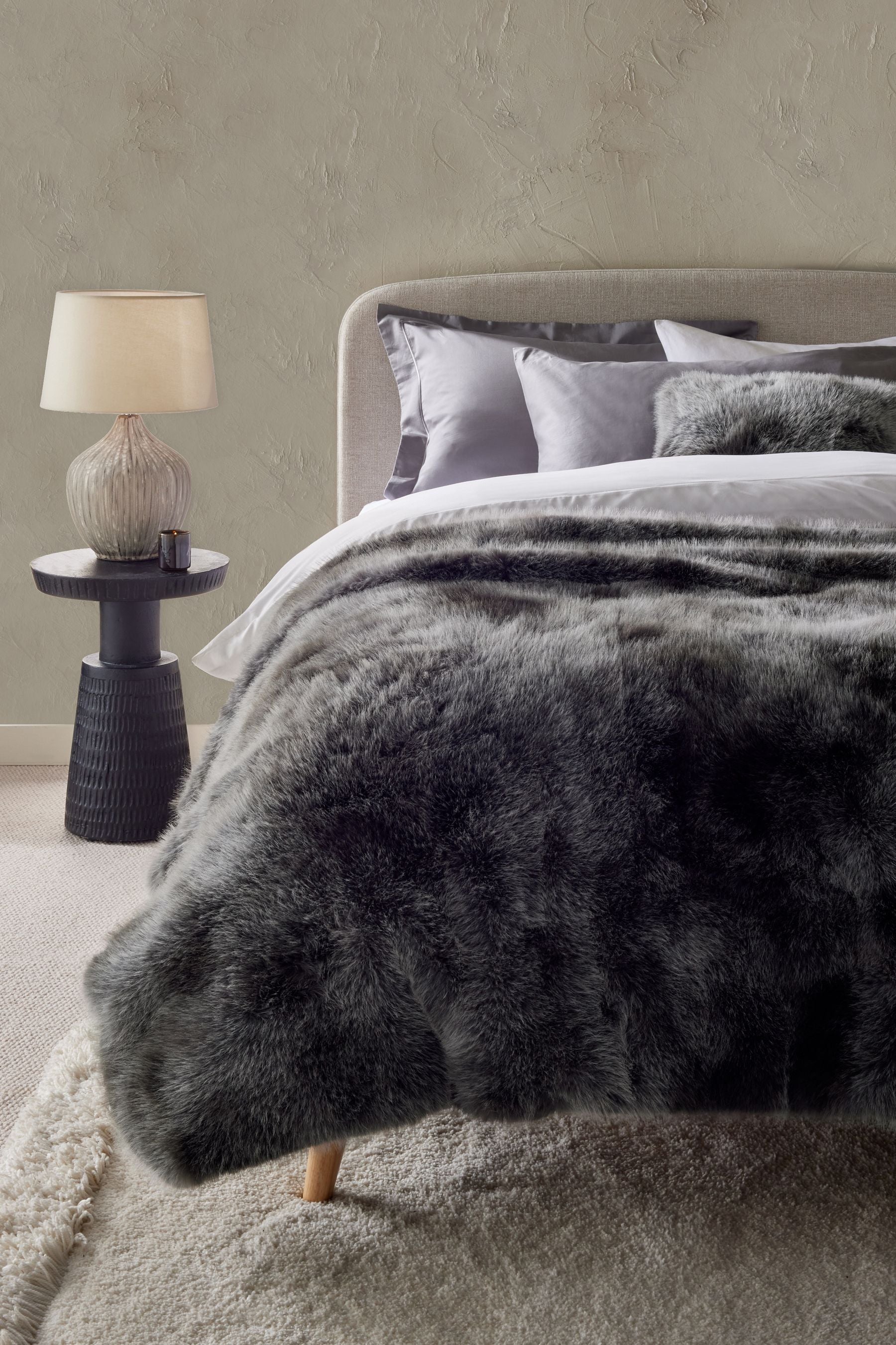 Charcoal Grey Loulou Faux Fur Throw