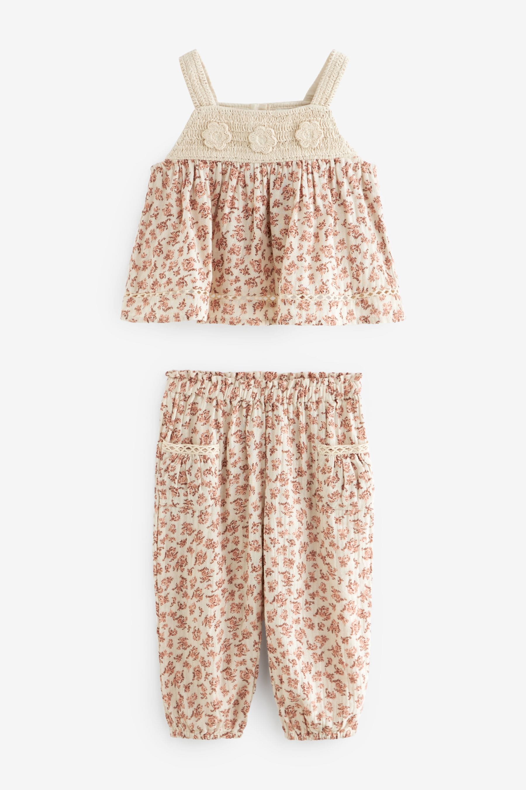 Rust Brown Floral Print Co-Ord Shirt and Trousers Set (3mths-7yrs)