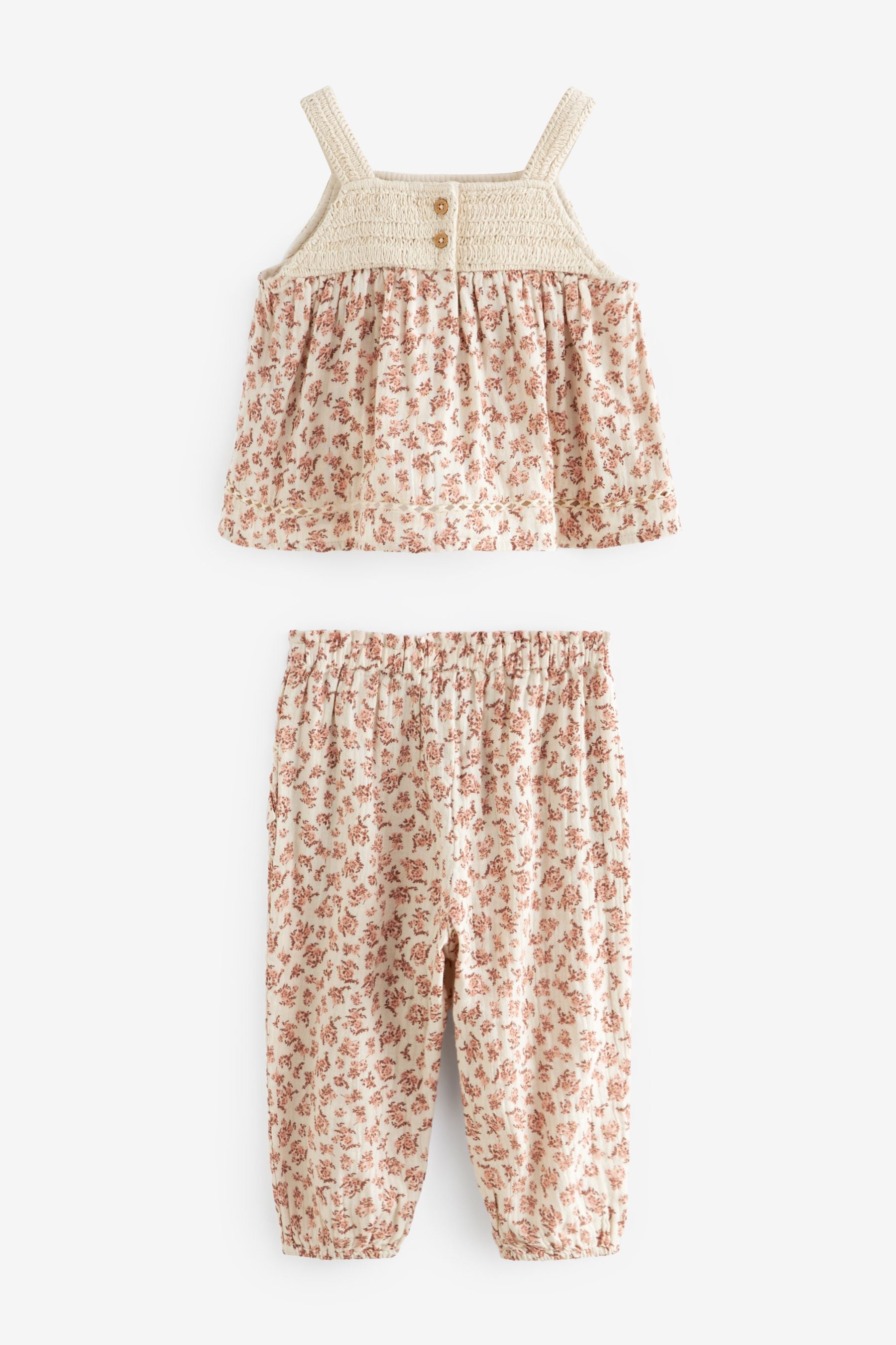 Rust Brown Floral Print Co-Ord Shirt and Trousers Set (3mths-7yrs)