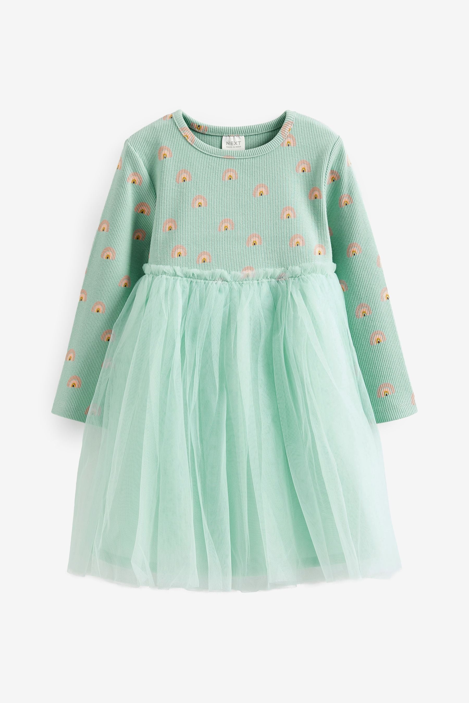 Green Long Sleeve Printed Tutu Dress (3mths-7yrs)