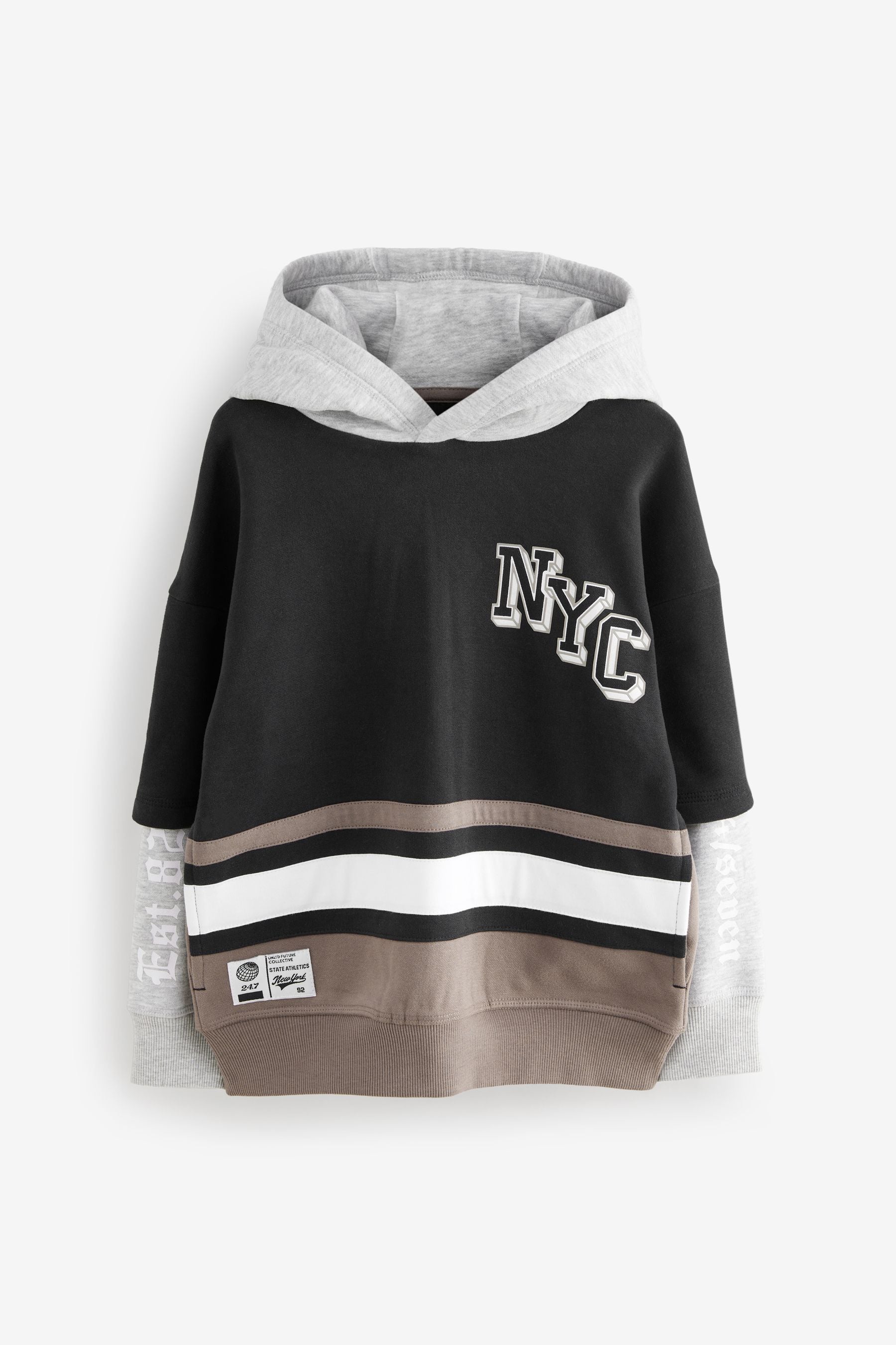 Black/Brown Varsity Graphic 100% Cotton Hoodie (3-16yrs)