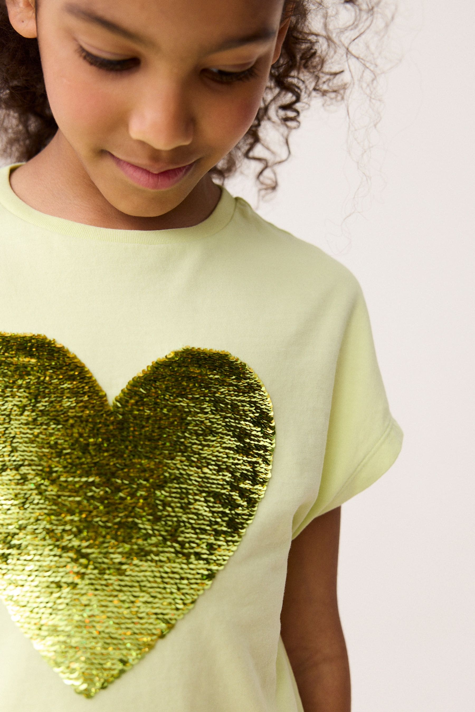 Lime Green Heart Sequin T-Shirt (3-16yrs)