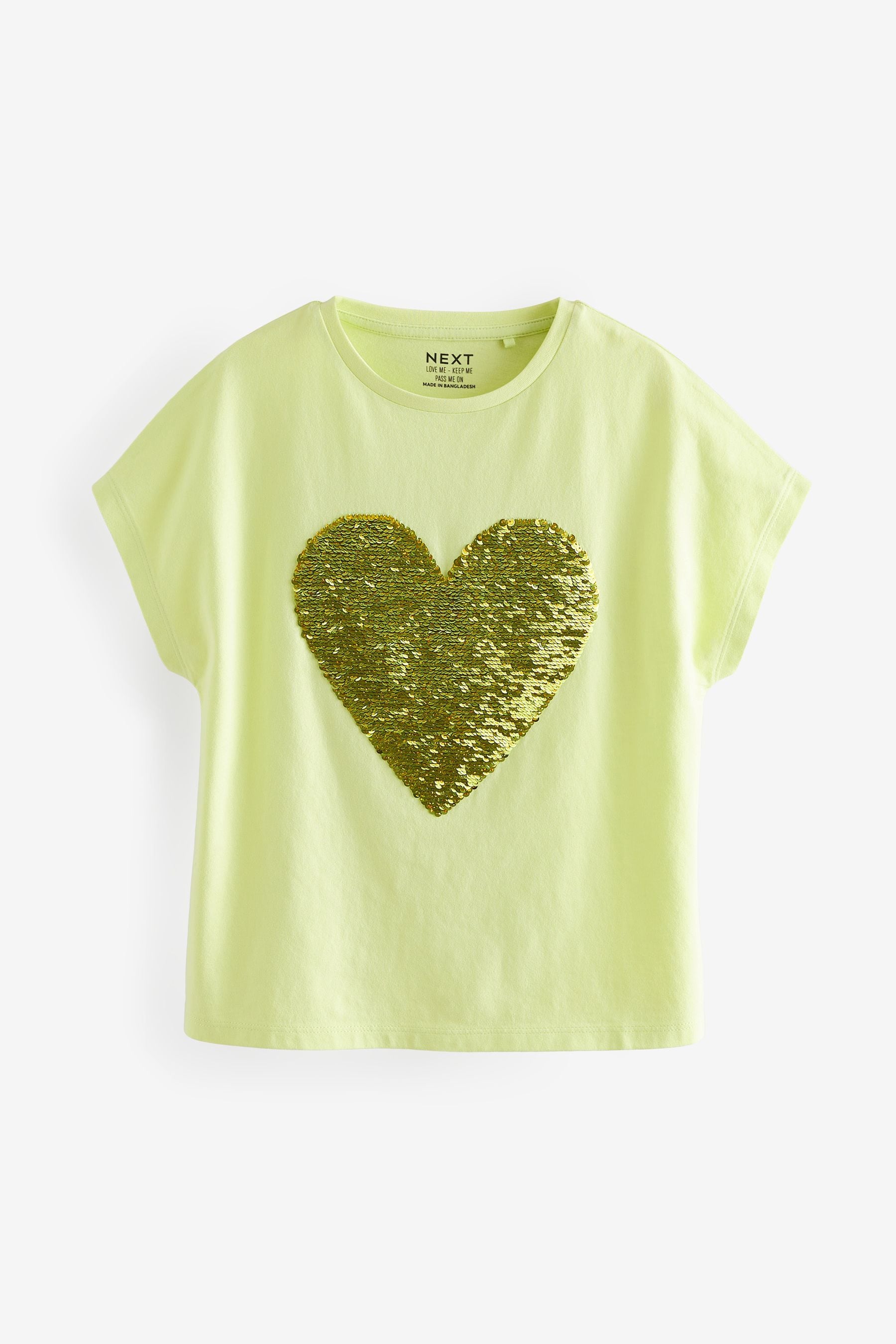 Lime Green Heart Sequin T-Shirt (3-16yrs)