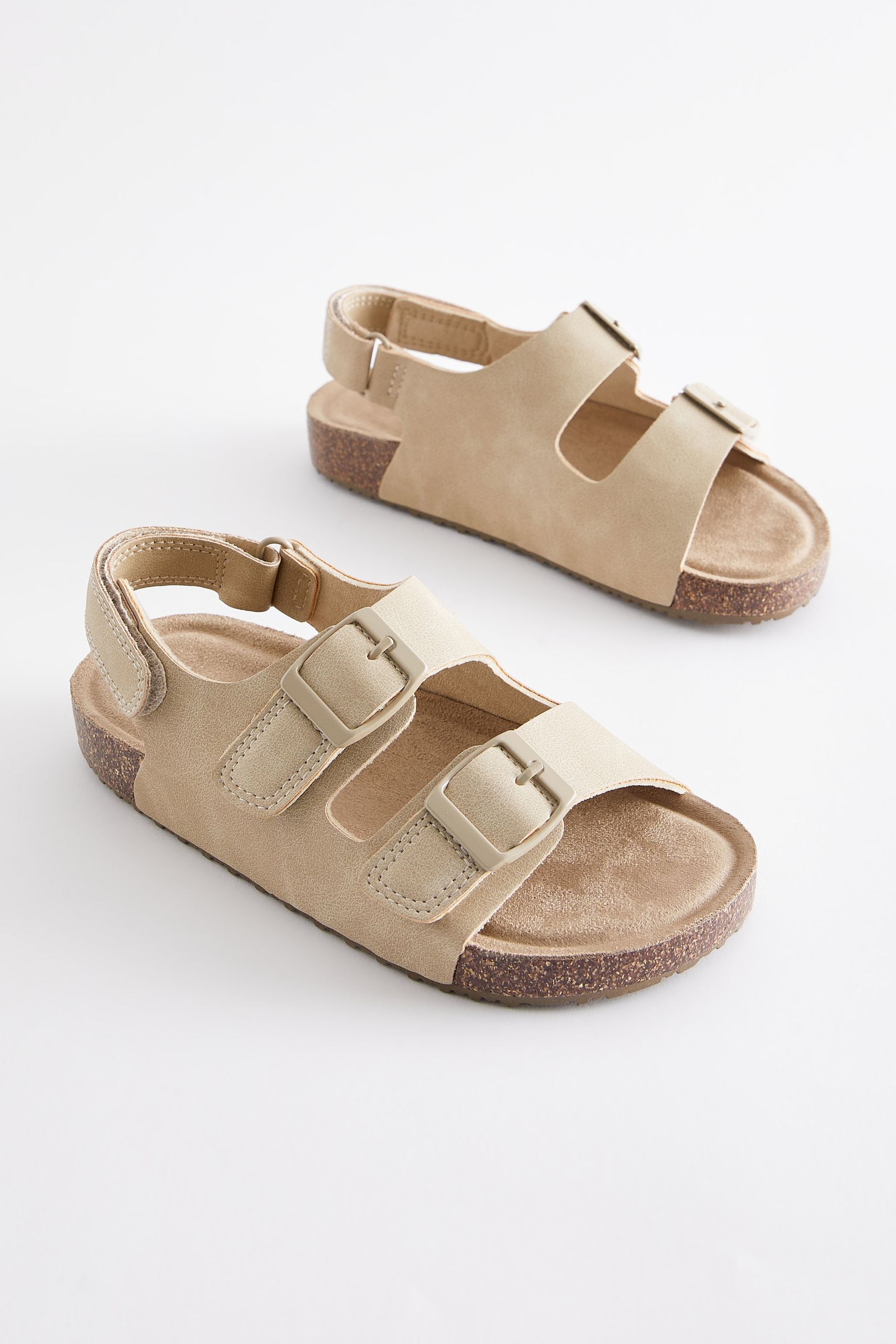 Neutral Stone Double Touch Fastening Strap Corkbed Sandals