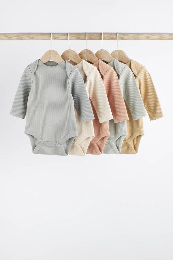 Multi Pastel Baby Long Sleeve Rib Bodysuits 5 Pack