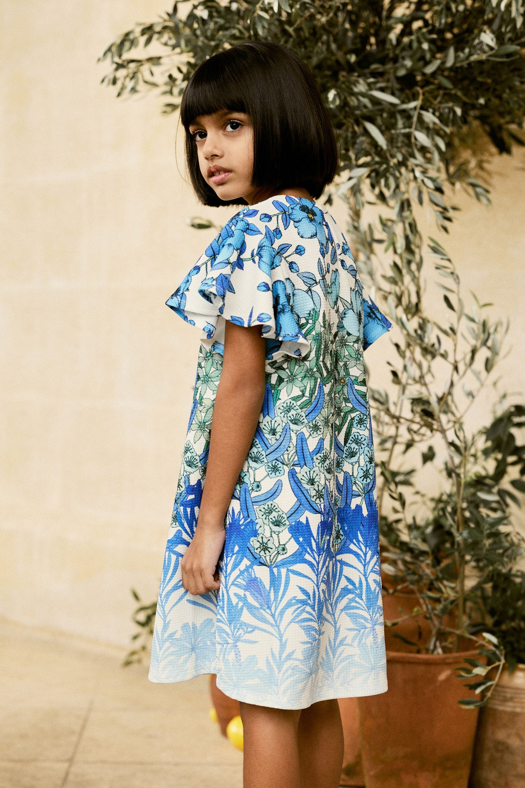 Blue/White Floral Print Ocassion Dress (1.5-16yrs)