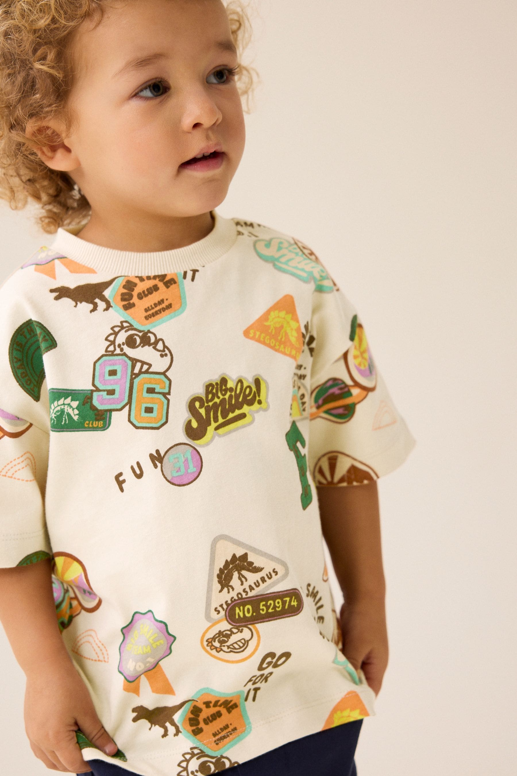 Ecru Badges 100% Cotton Short Sleeve Varsity T-Shirt (3mths-7yrs)