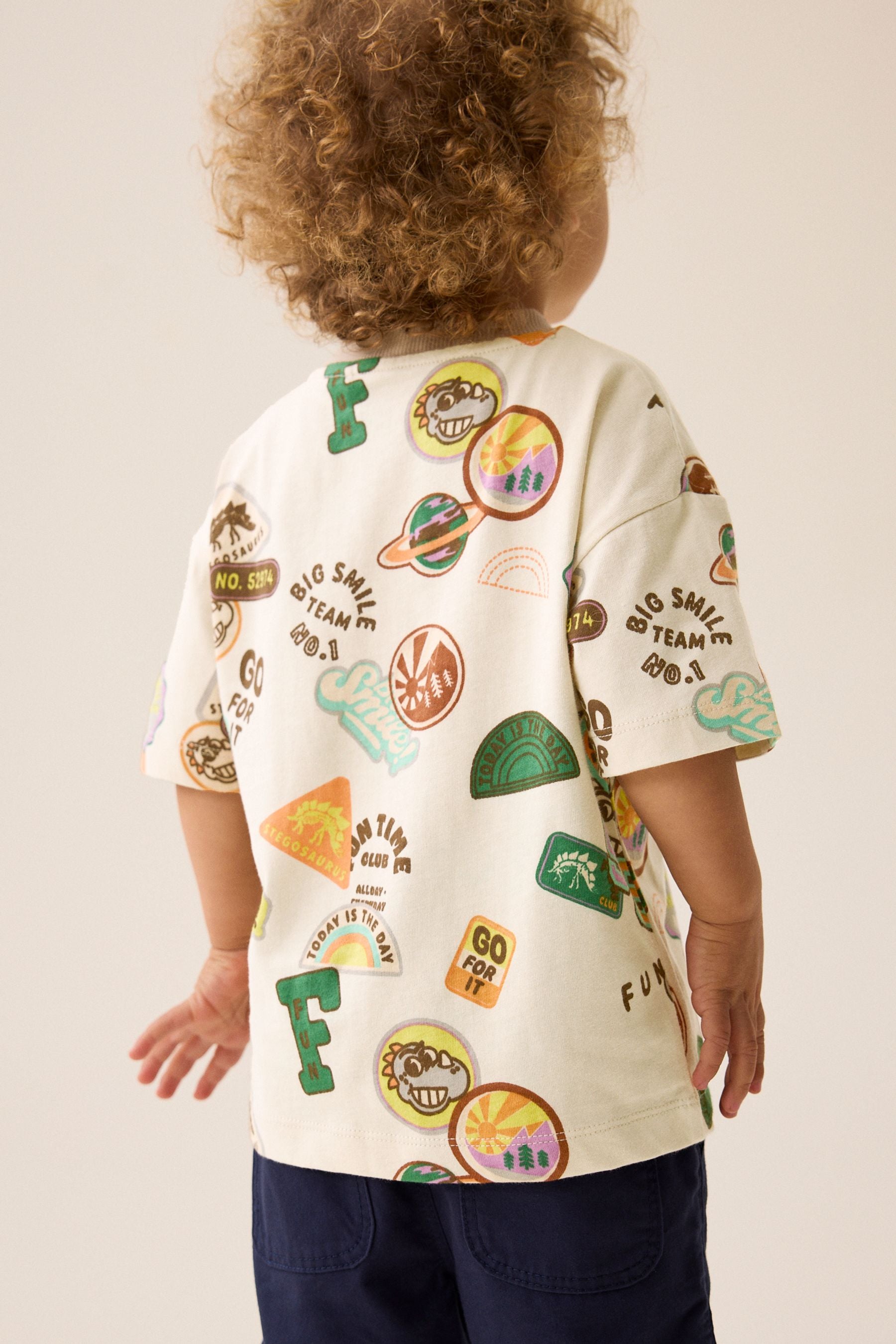 Ecru Badges 100% Cotton Short Sleeve Varsity T-Shirt (3mths-7yrs)