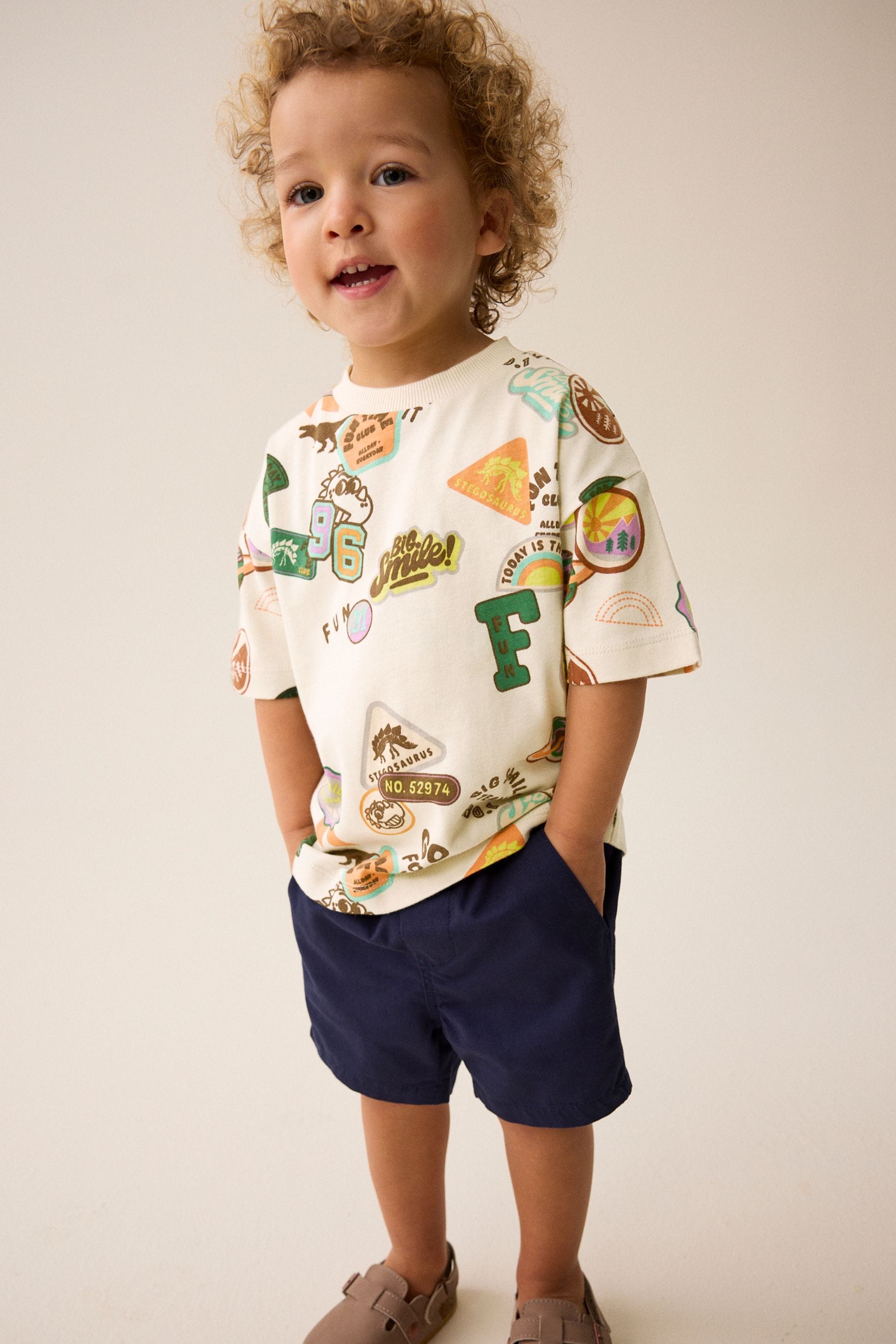 Ecru Badges Short Sleeve Varsity T-Shirt (3mths-7yrs)