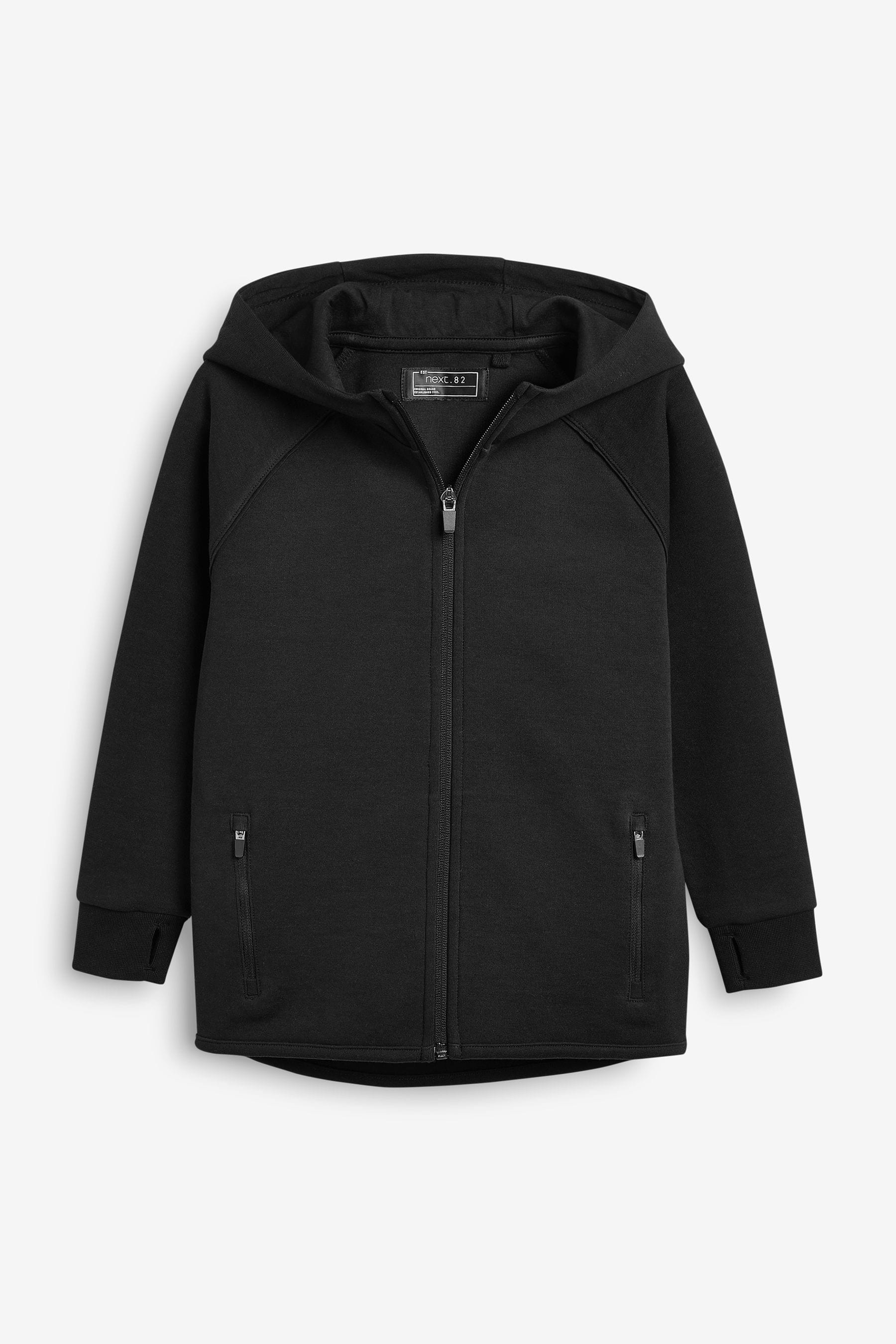 Black Tech Sportswear Zip Through Hoodie (3-16yrs)