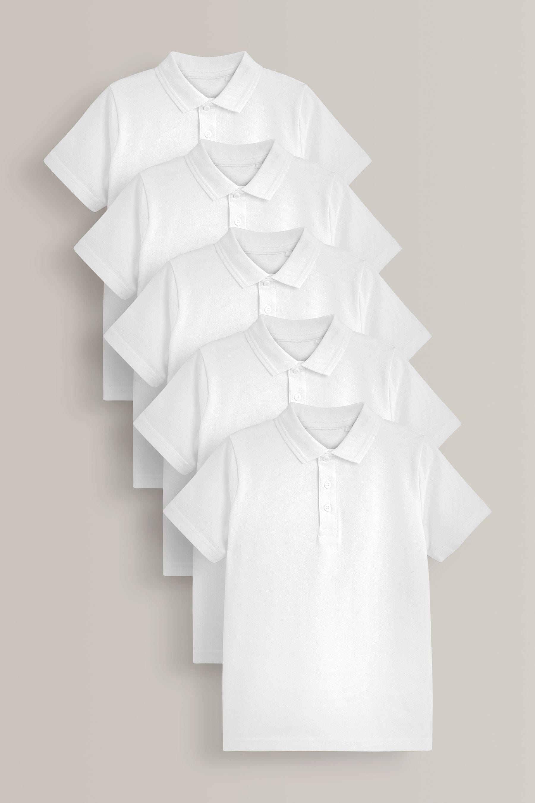 White 5 Pack Cotton School Short Sleeve 100% Cotton Polo Shirts (3-16yrs)