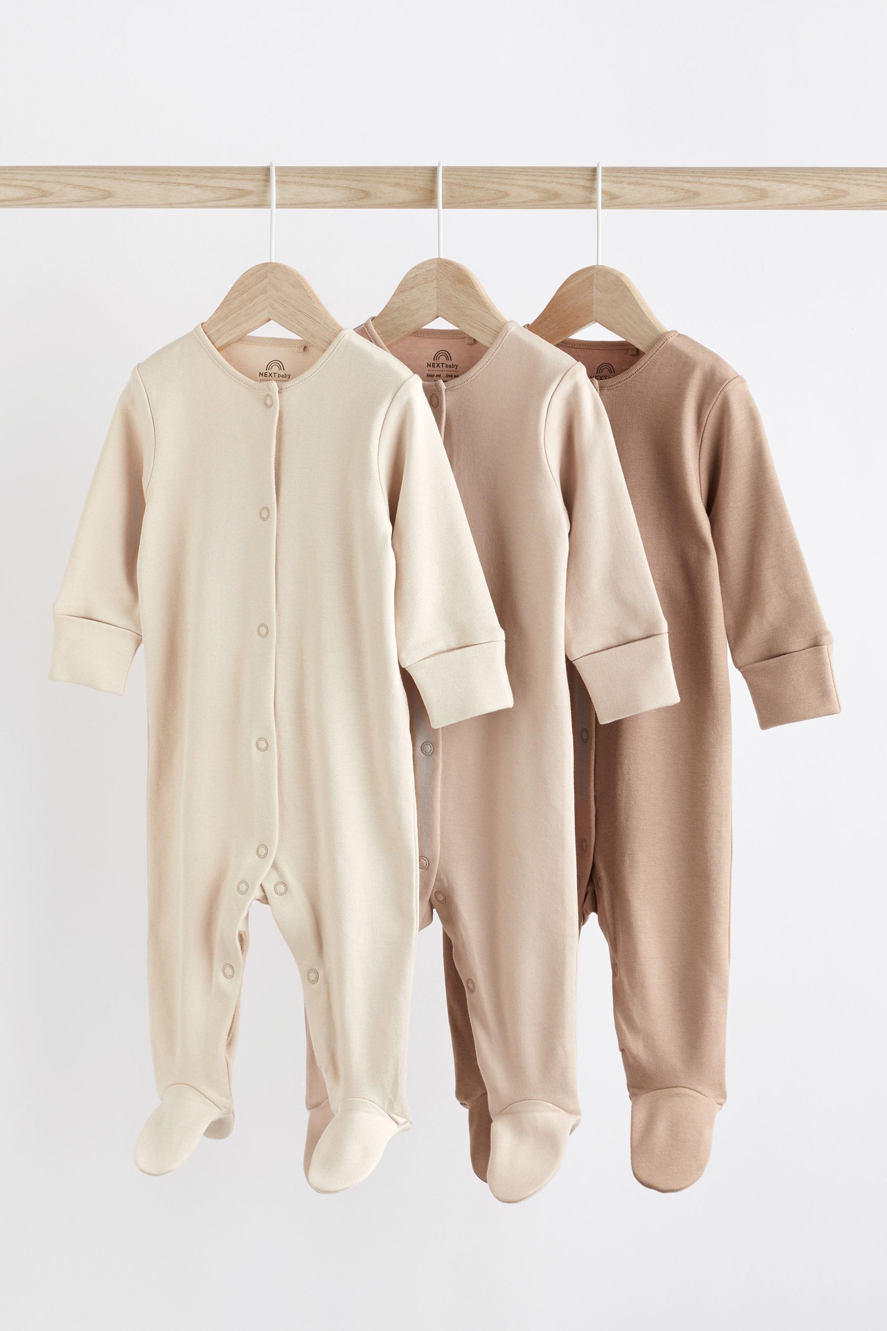 Oatmeal Baby Sleepsuits 3 Pack (0-3yrs)