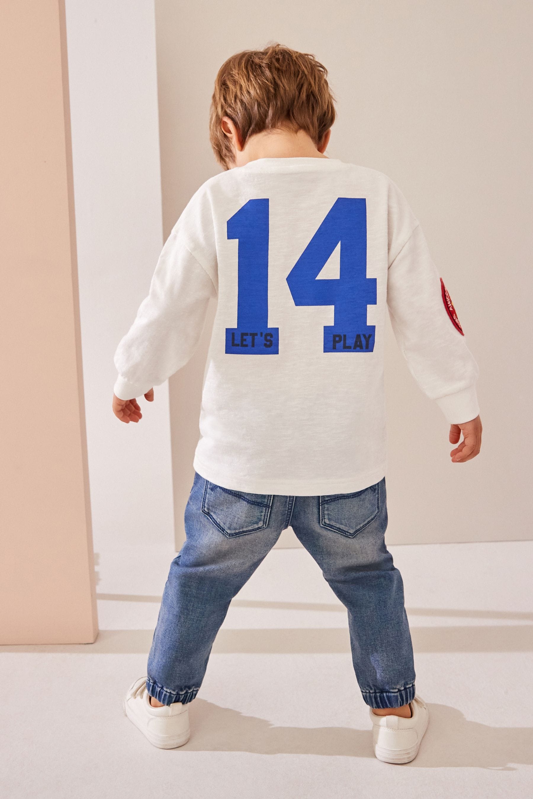 White Badges 100% Cotton Long Sleeve Varsity T-Shirt (3mths-7yrs)