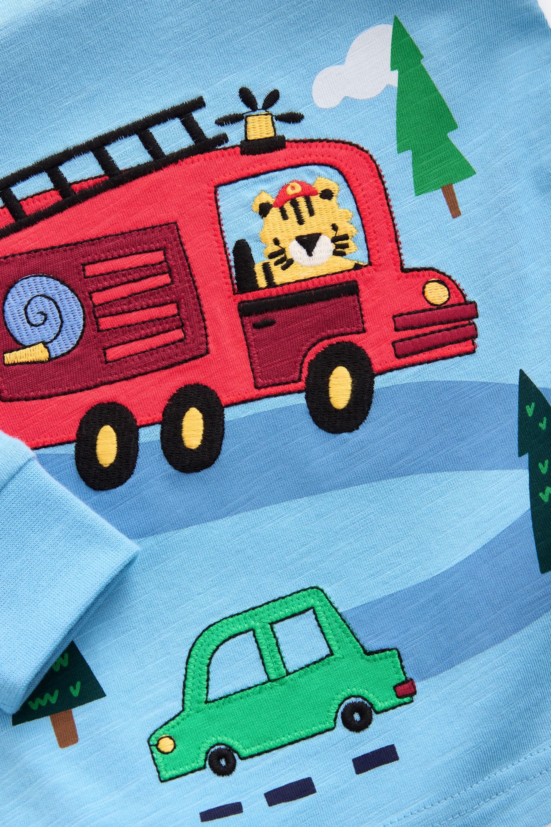 Blue Fire Engine 100% Cotton Long Sleeve Transport T-Shirt (3mths-7yrs)