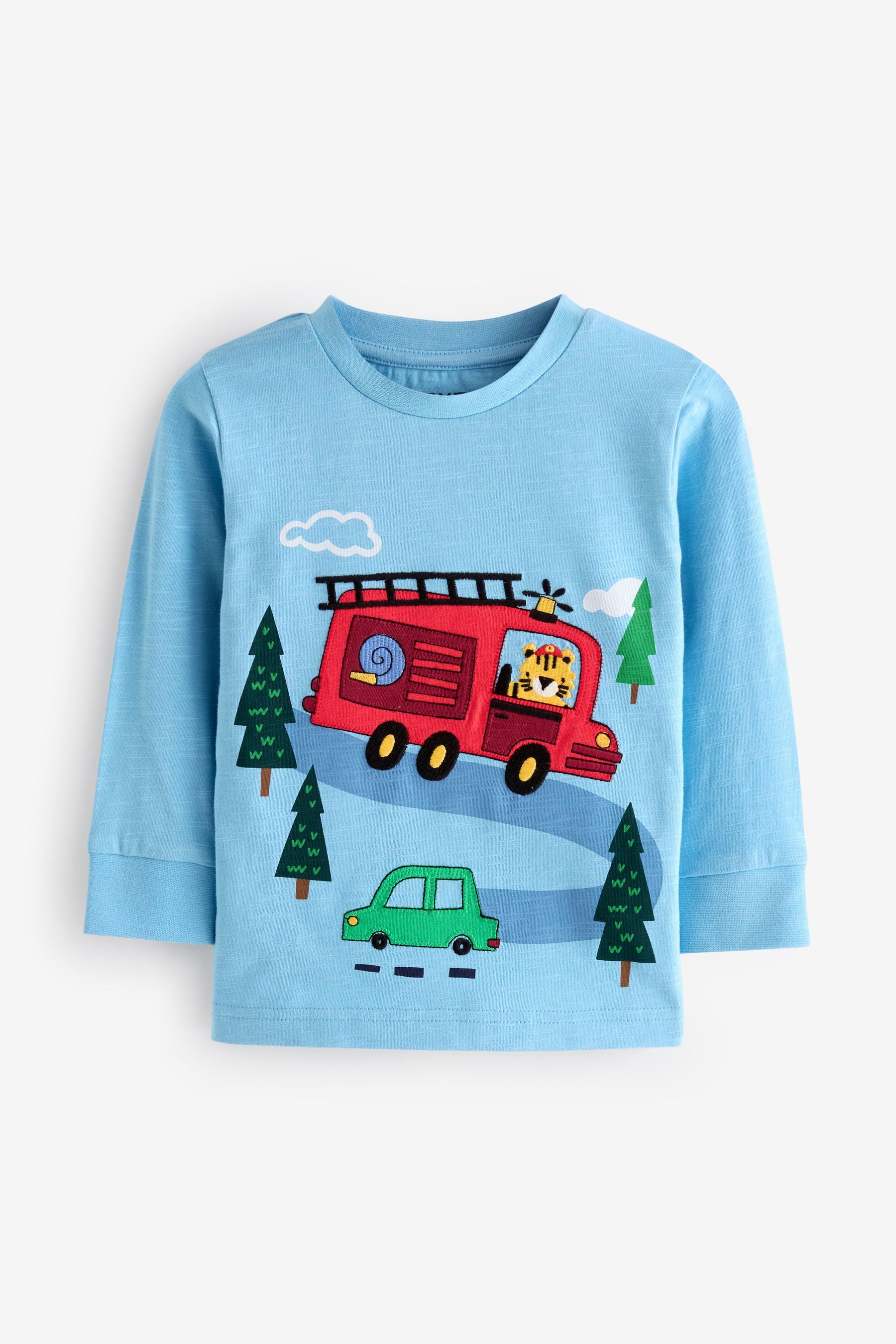 Blue Fire Engine 100% Cotton Long Sleeve Transport T-Shirt (3mths-7yrs)