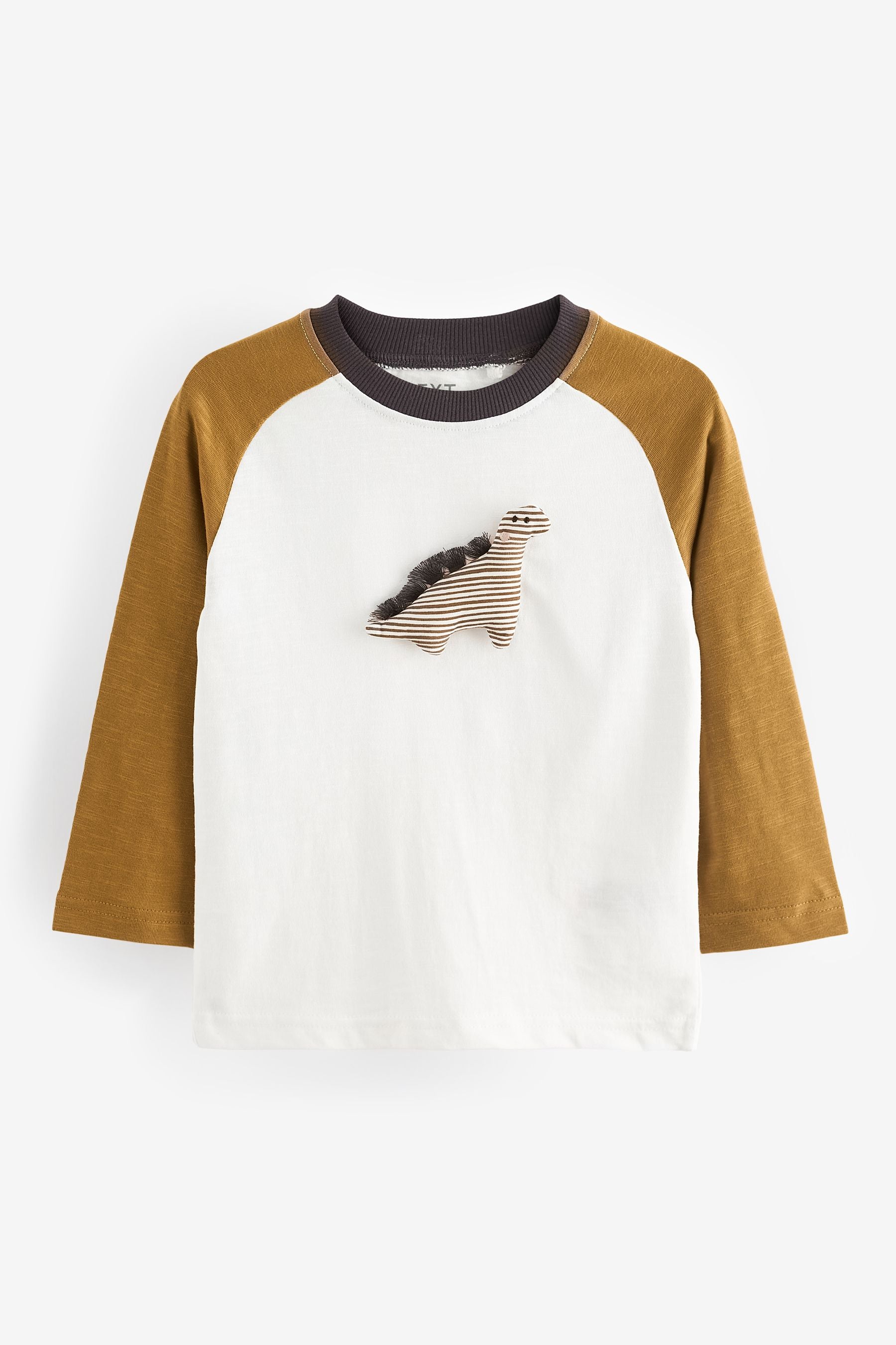 Ochre/Cream Dinosaur 100% Cotton Long Sleeve Character T-Shirt (3mths-7yrs)