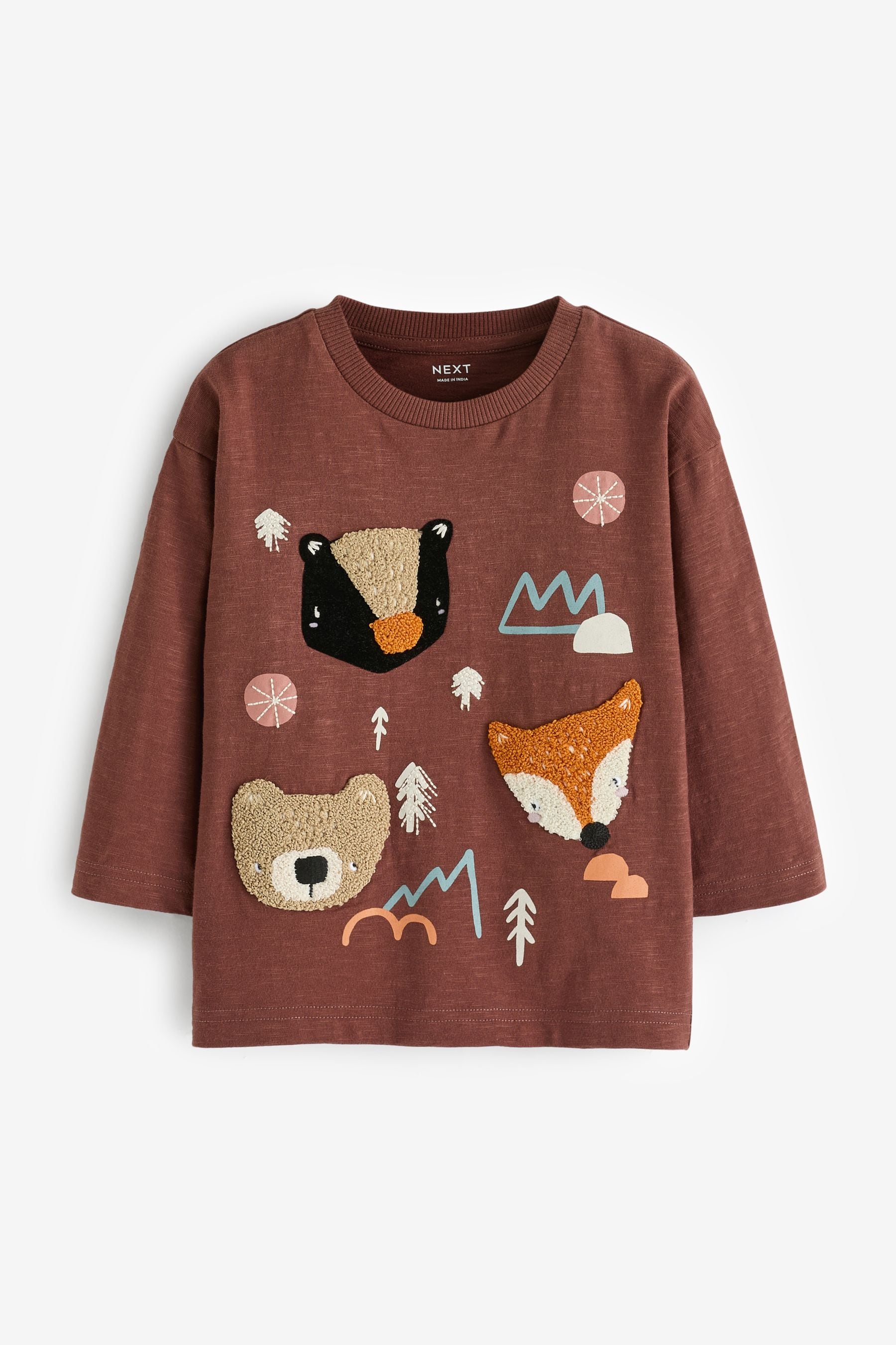 Brown Woodland 100% Cotton Long Sleeve Character T-Shirt (3mths-7yrs)