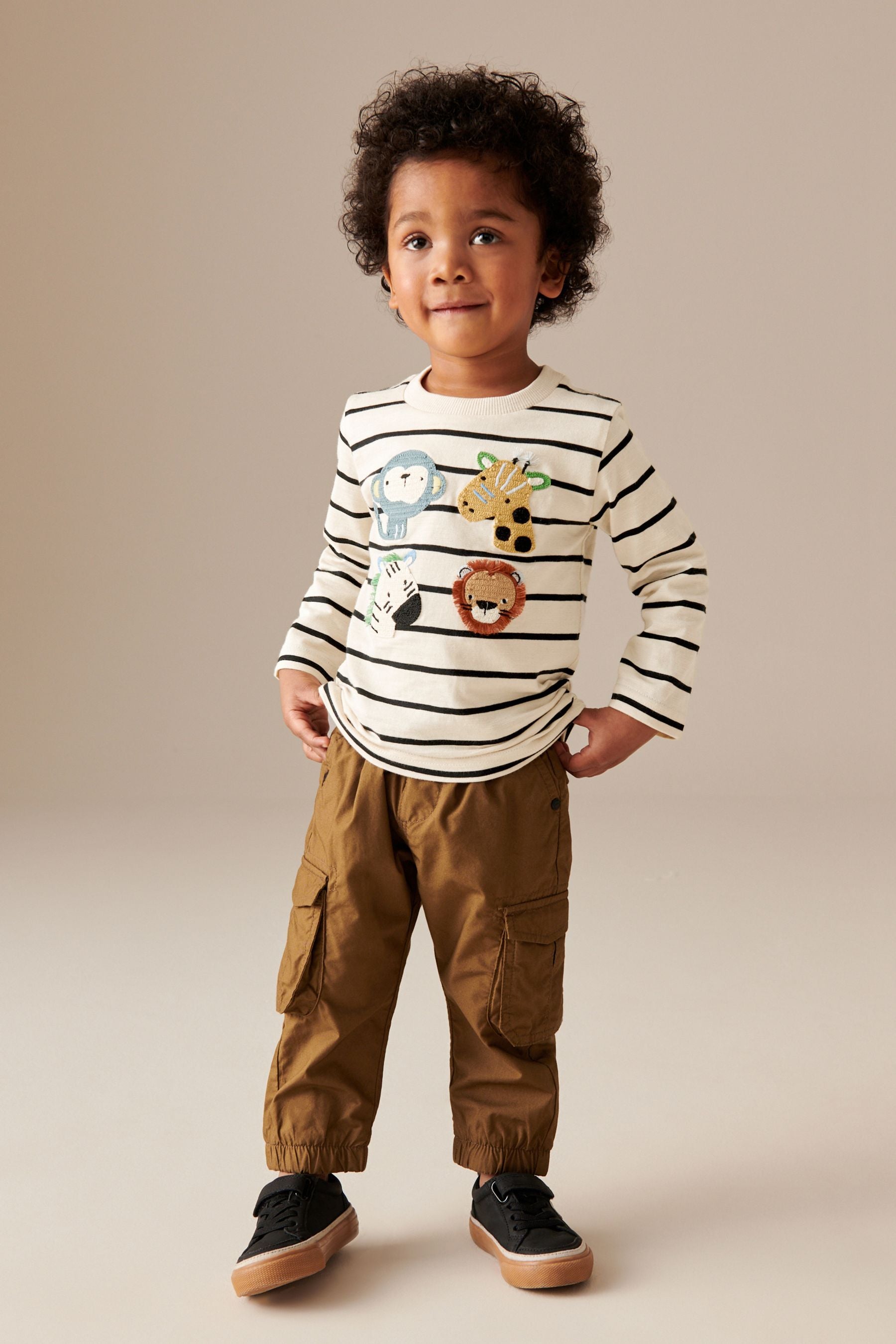 Ecru Stripe 100% Cotton Long Sleeve Character T-Shirt (3mths-7yrs)