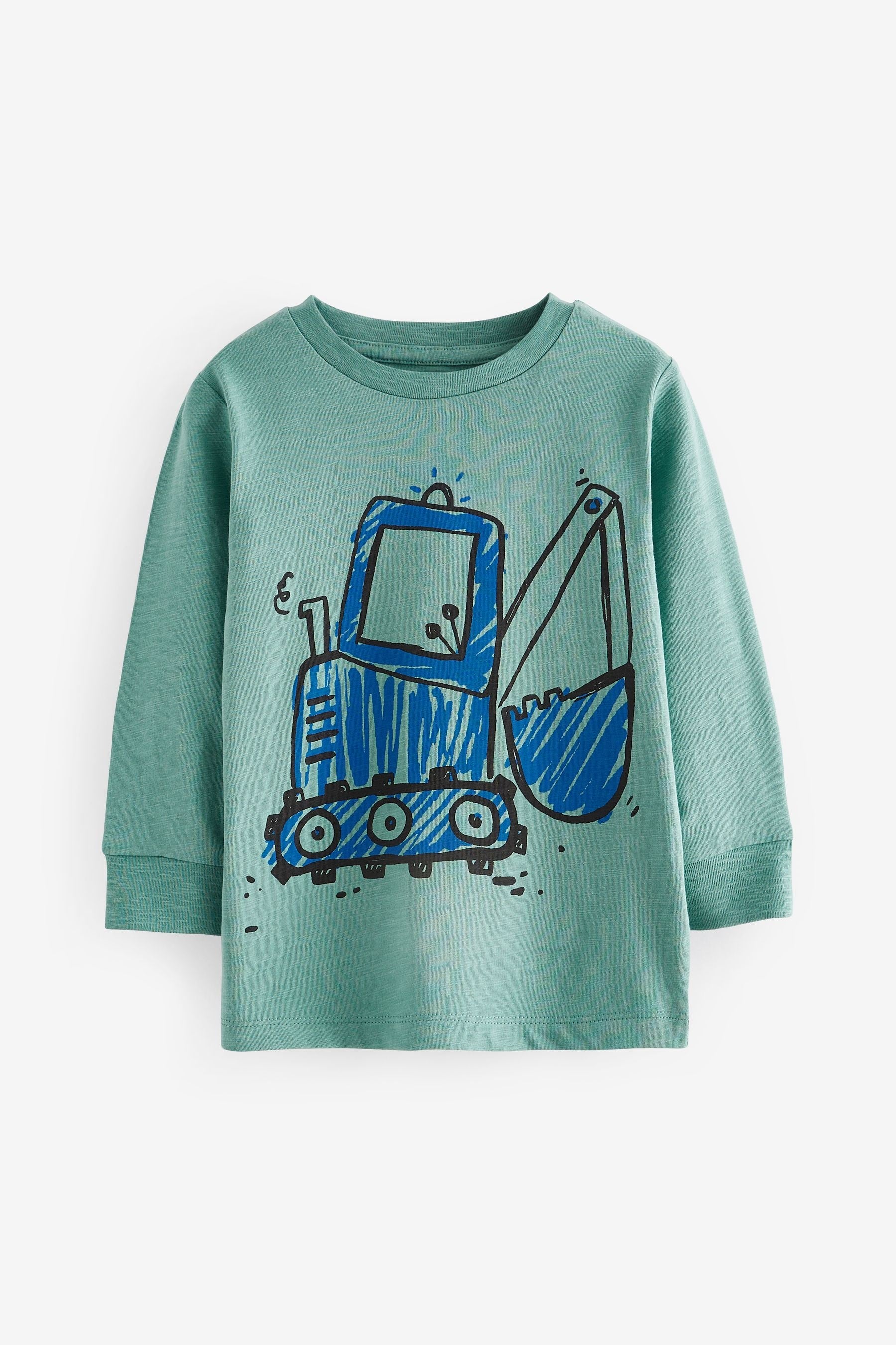 Green Digger 100% Cotton Long Sleeve Transport T-Shirt (3mths-7yrs)