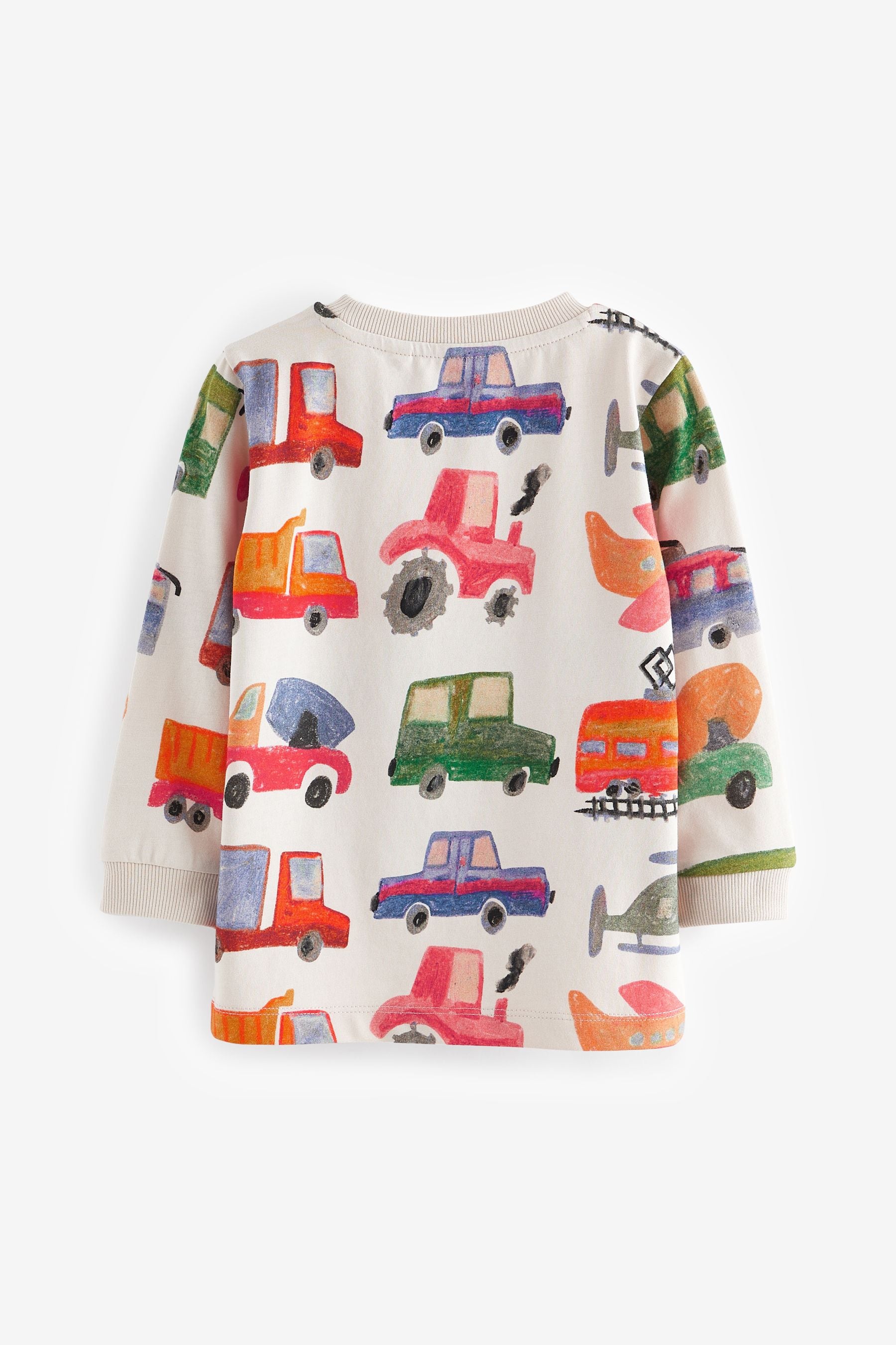 Neutral Watercolour 100% Cotton Long Sleeve Transport T-Shirt (3mths-7yrs)