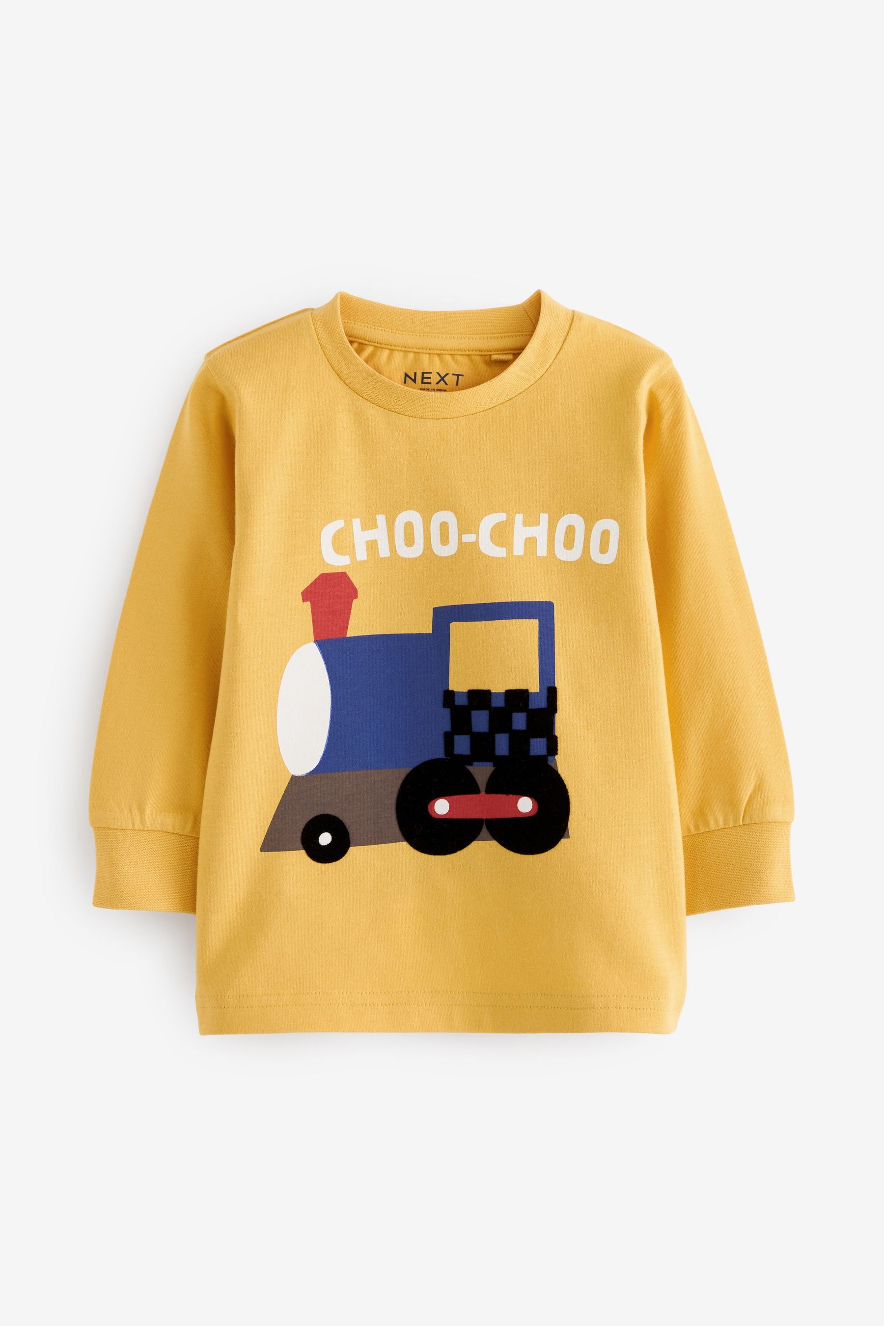 Ochre Yellow Train 100% Cotton Long Sleeve Transport T-Shirt (3mths-7yrs)