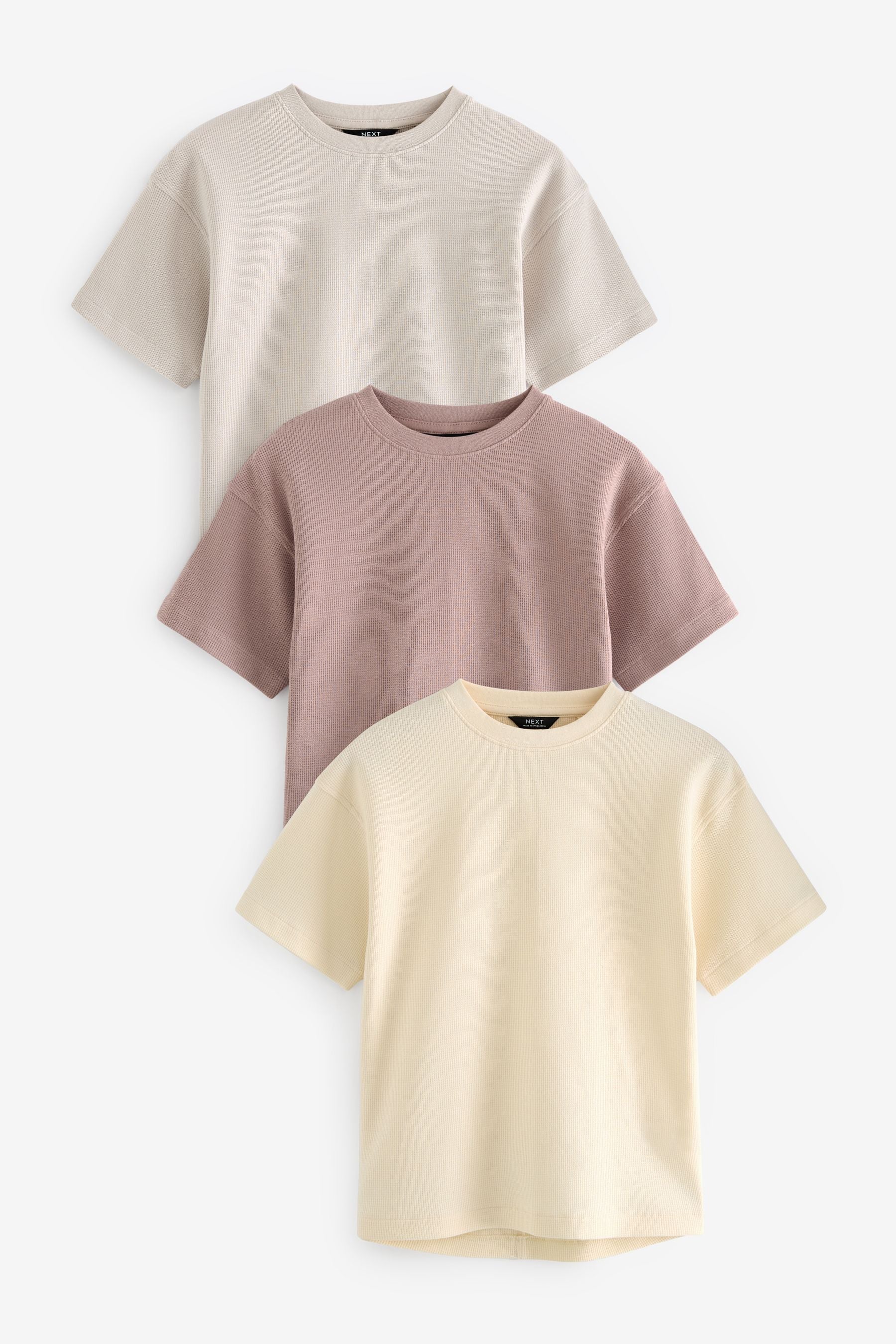 Ecru/Stone/Mauve 100% Cotton Short Sleeve Textured T-Shirts 3 Pack (3-16yrs)