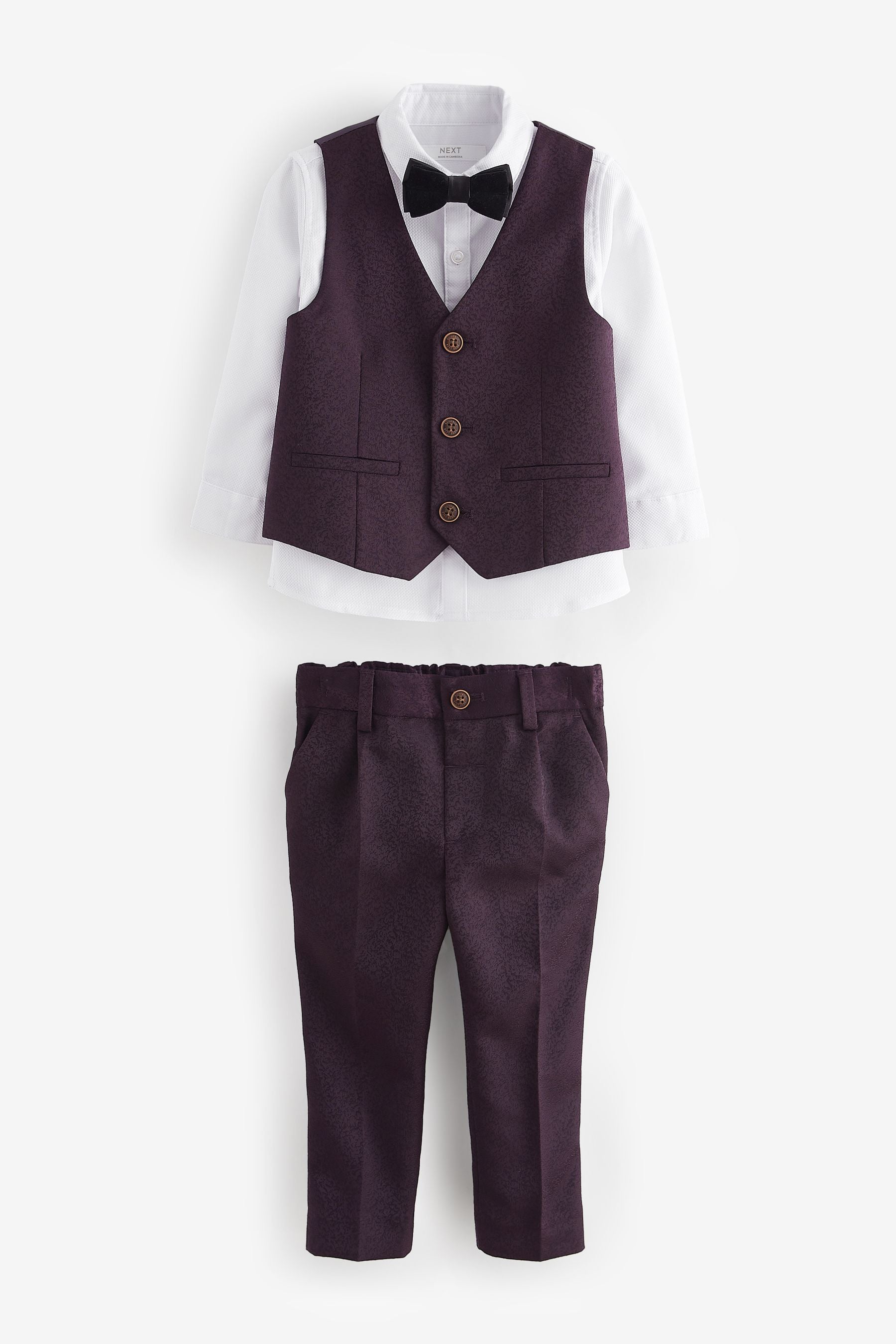 Plum Purple Waistcoat, Shirt, Trousers & Bowtie Set (3mths-9yrs)