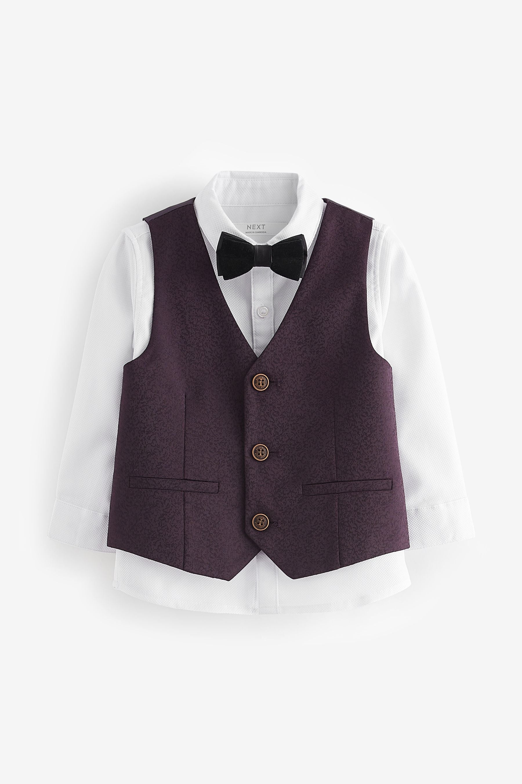 Plum Purple Waistcoat, Shirt & Bowtie Set (3mths-9yrs)