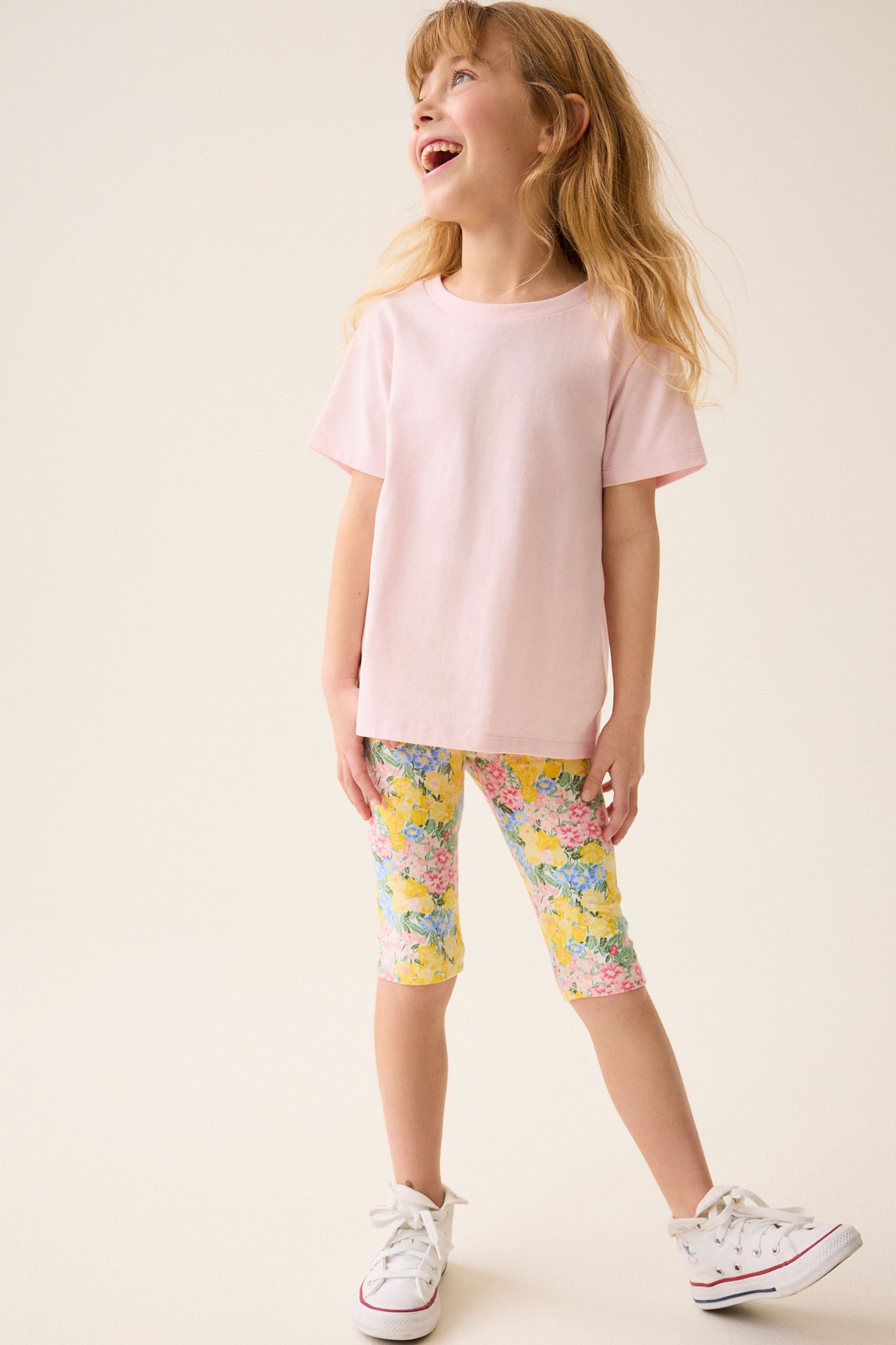 Pink/ Yellow Floral Print Cropped Leggings (3-16yrs)