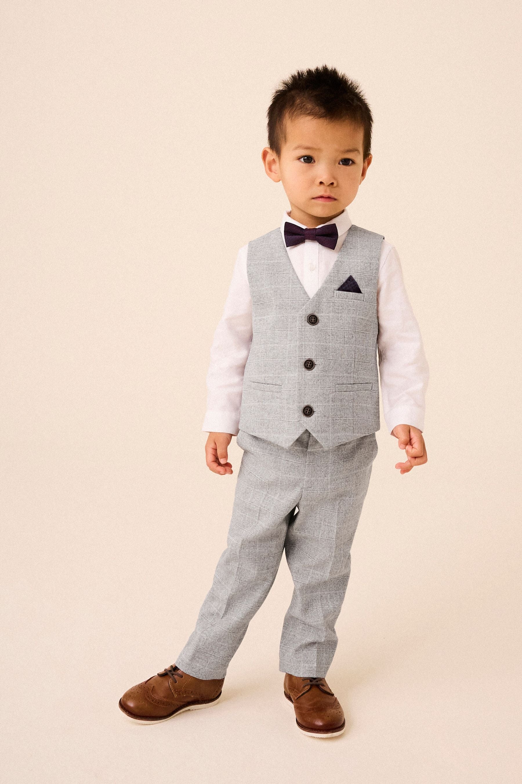 Grey Heritage Waistcoat, Shirt, Trousers & Bow Tie Set (3mths-9yrs)