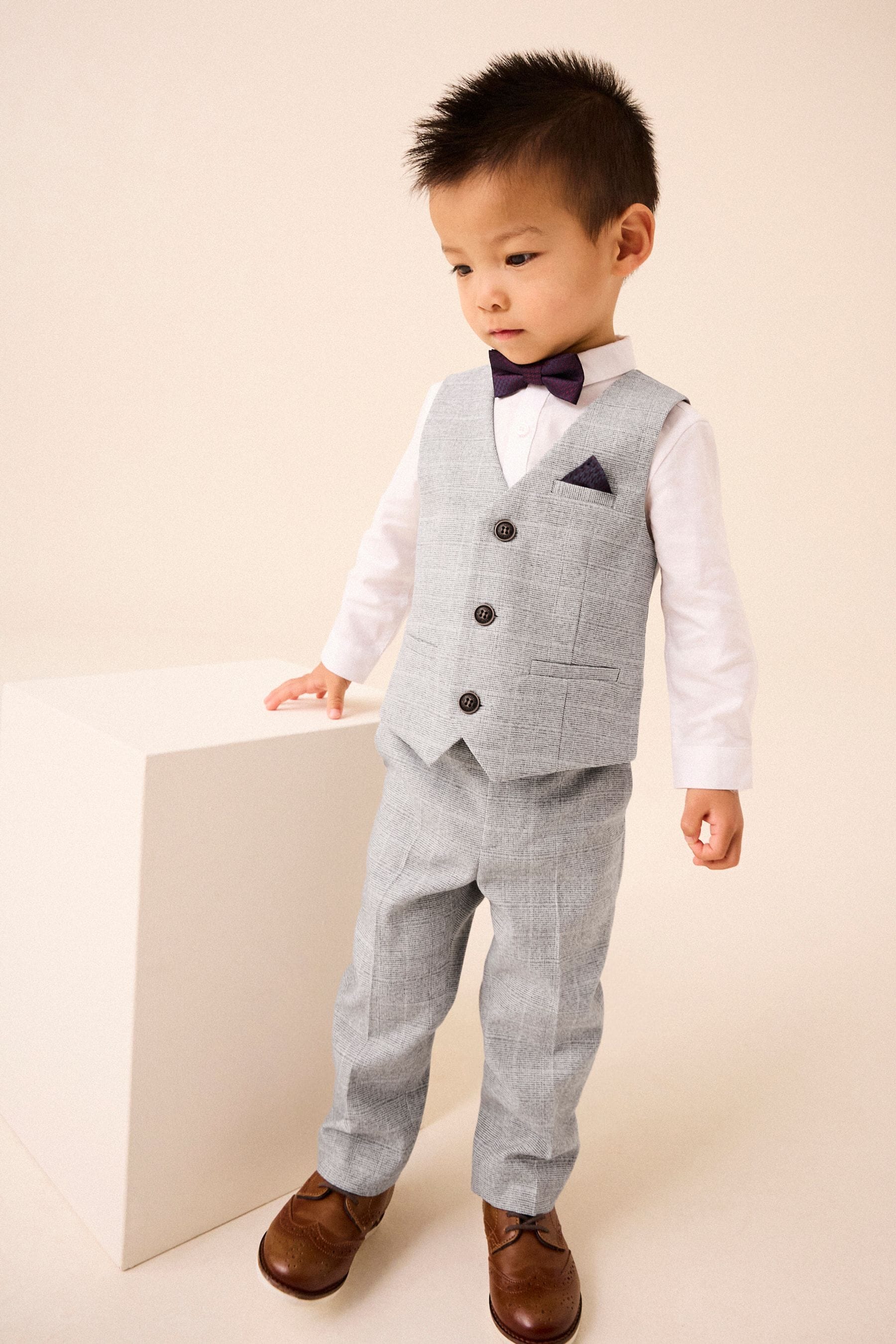 Grey Heritage Waistcoat, Shirt, Trousers & Bow Tie Set (3mths-9yrs)