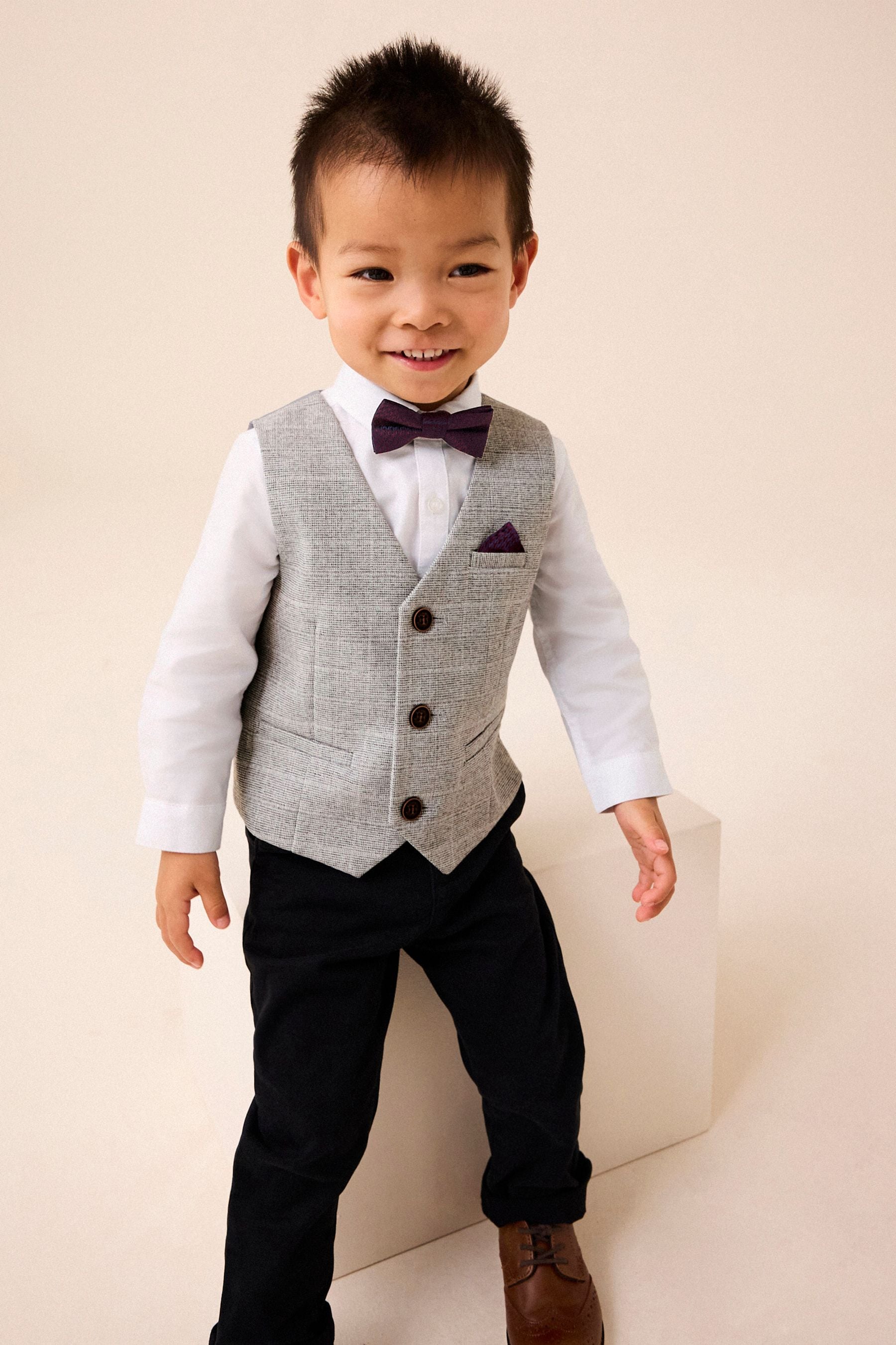 Grey Heritage Waistcoat, Shirt & Bow Tie Set (3mths-9yrs)