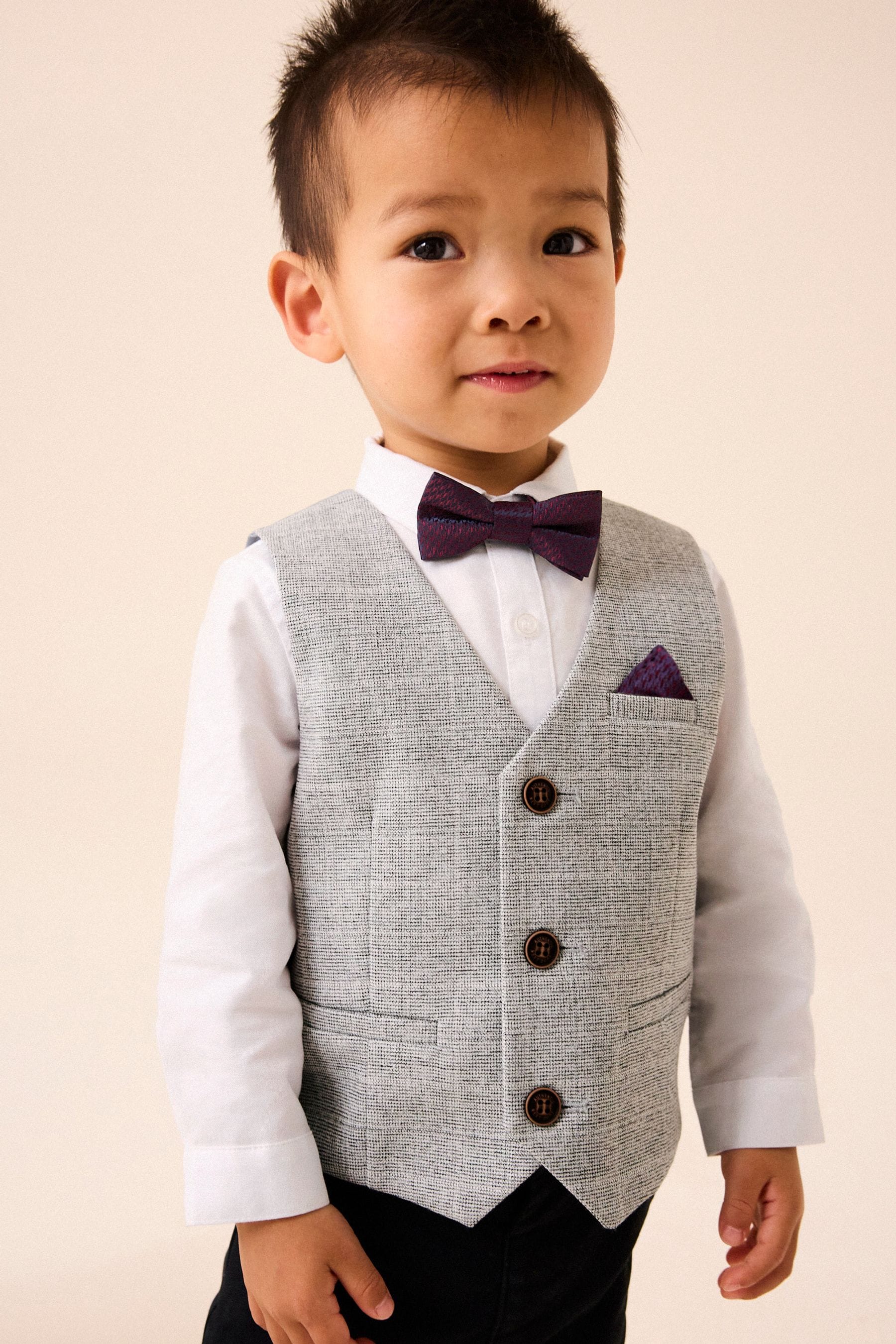 Grey Heritage Waistcoat, Shirt & Bow Tie Set (3mths-9yrs)