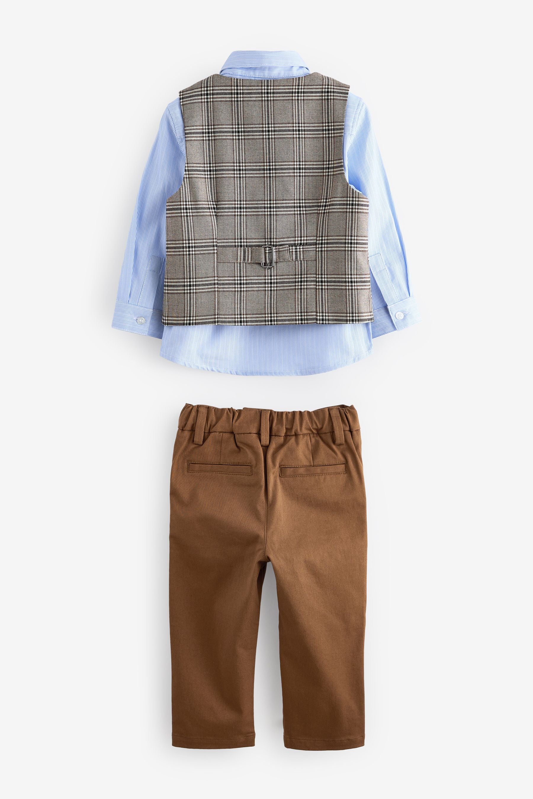 Neutral Check Waistcoat, Shirt, Trousers & Bow Tie Set (3mths-9yrs)