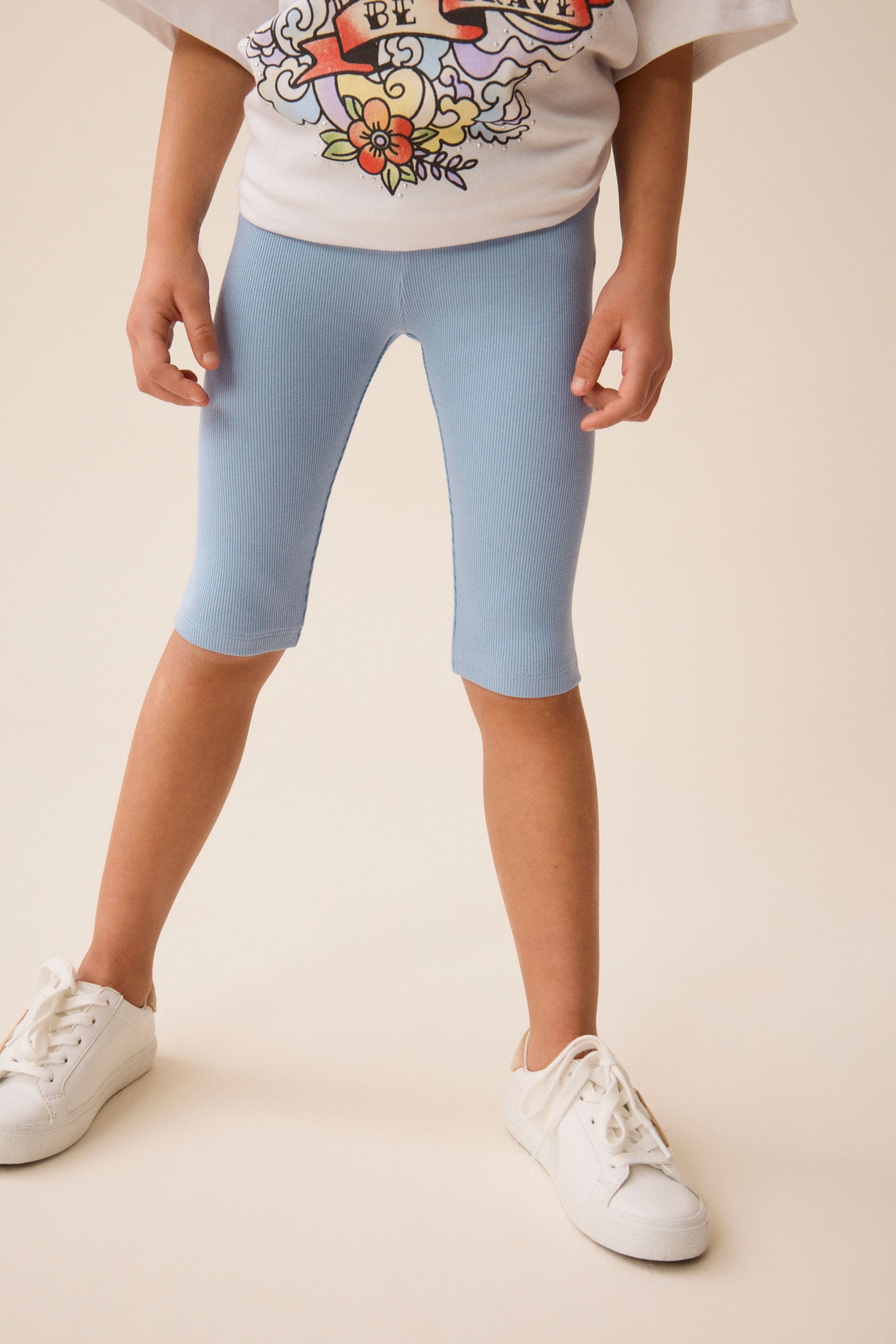 Blue Ribbed Cropped Leggings (3-16yrs)