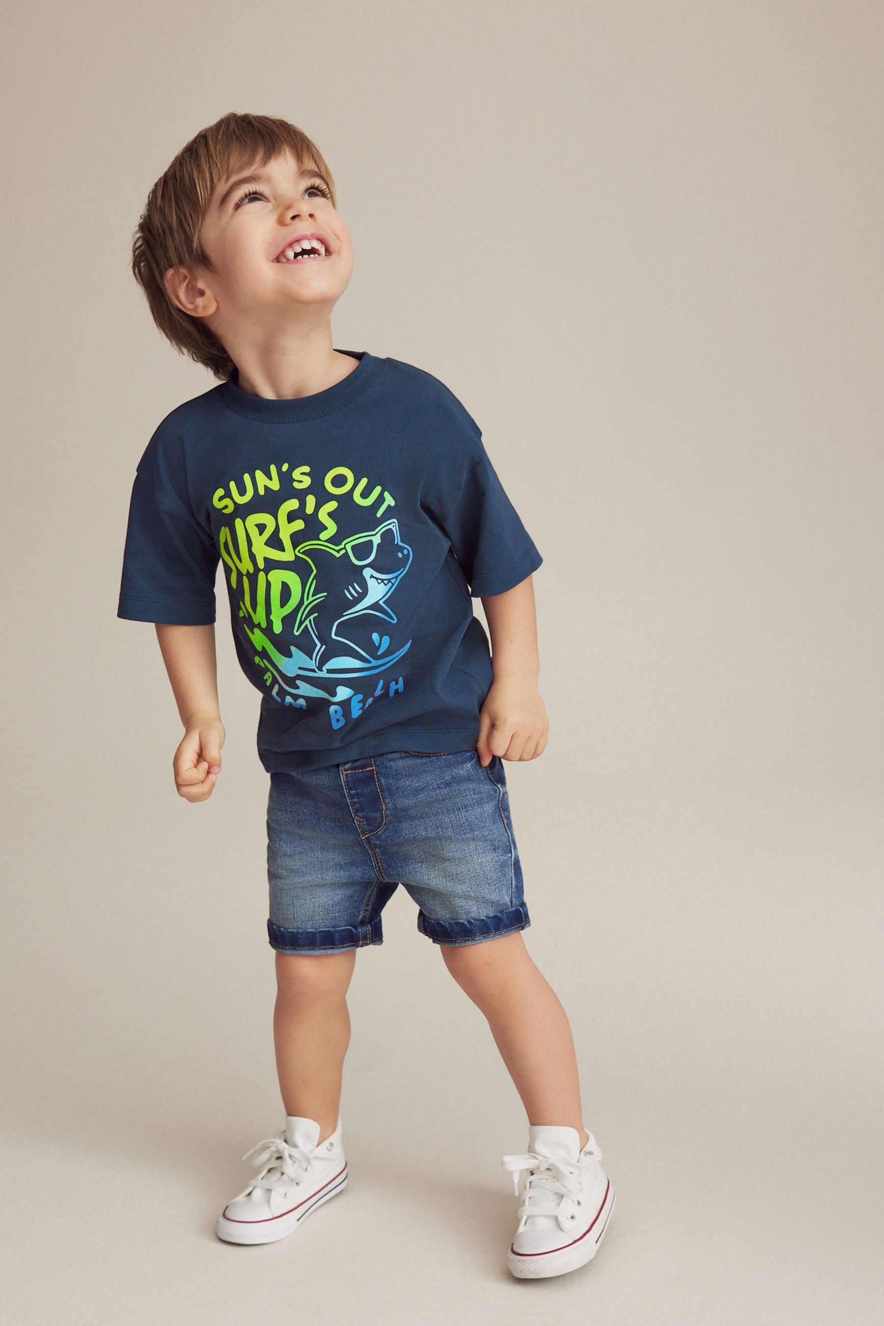 Navy Shark 100% Cotton Short Sleeve Character T-Shirt (3mths-7yrs)