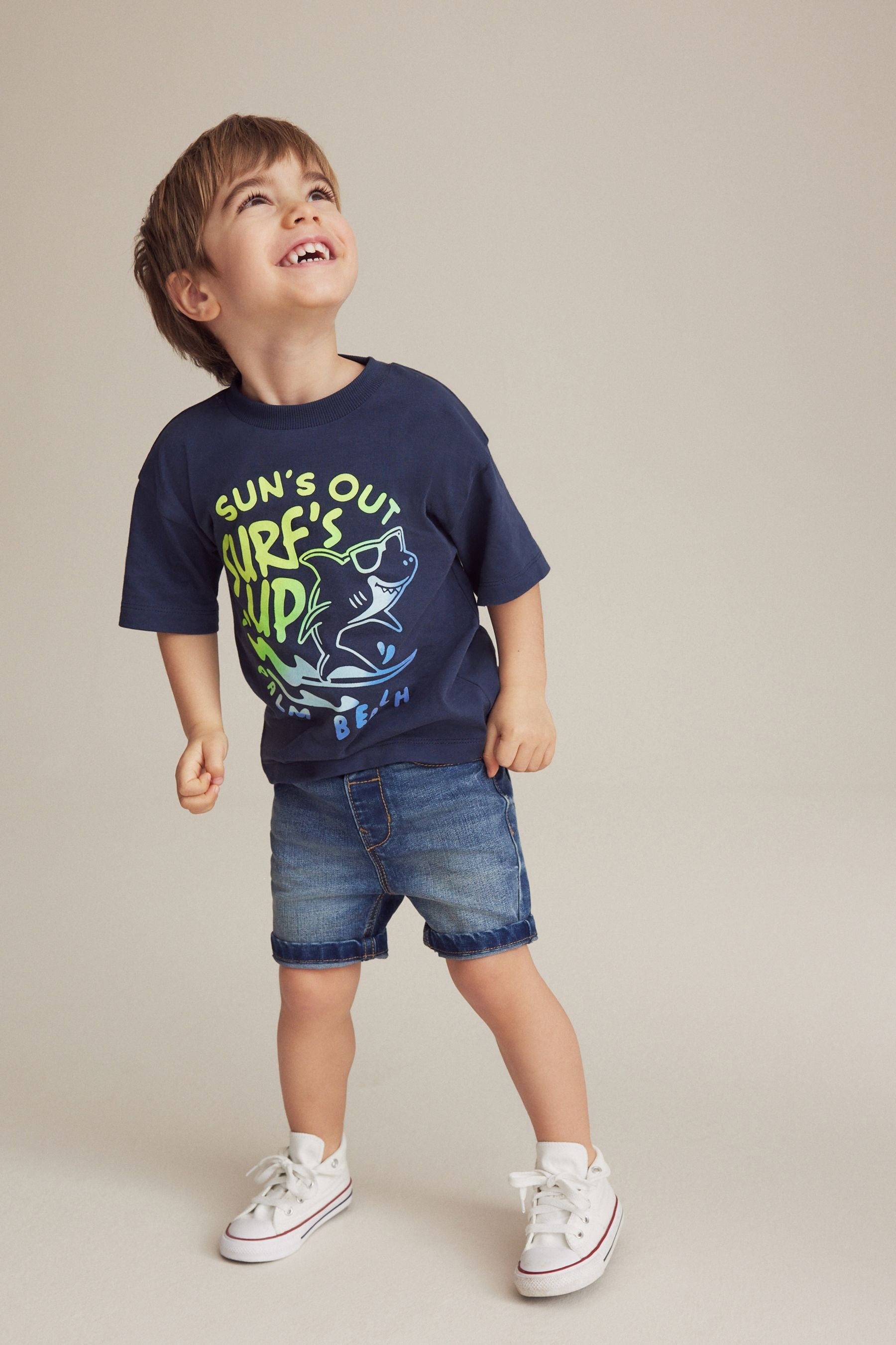 Navy Shark Short Sleeve Character T-Shirt (3mths-7yrs)