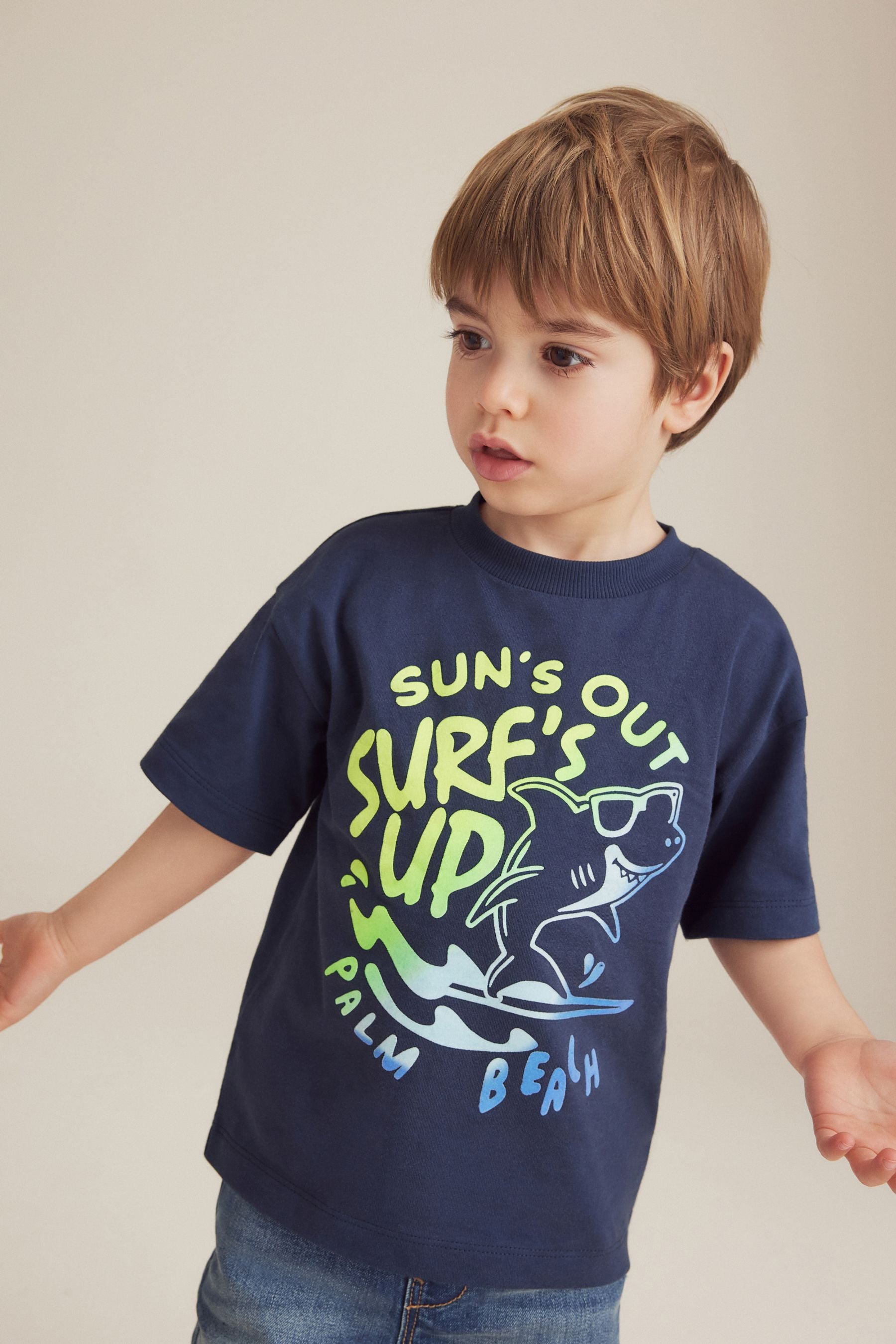 Navy Shark Short Sleeve Character T-Shirt (3mths-7yrs)