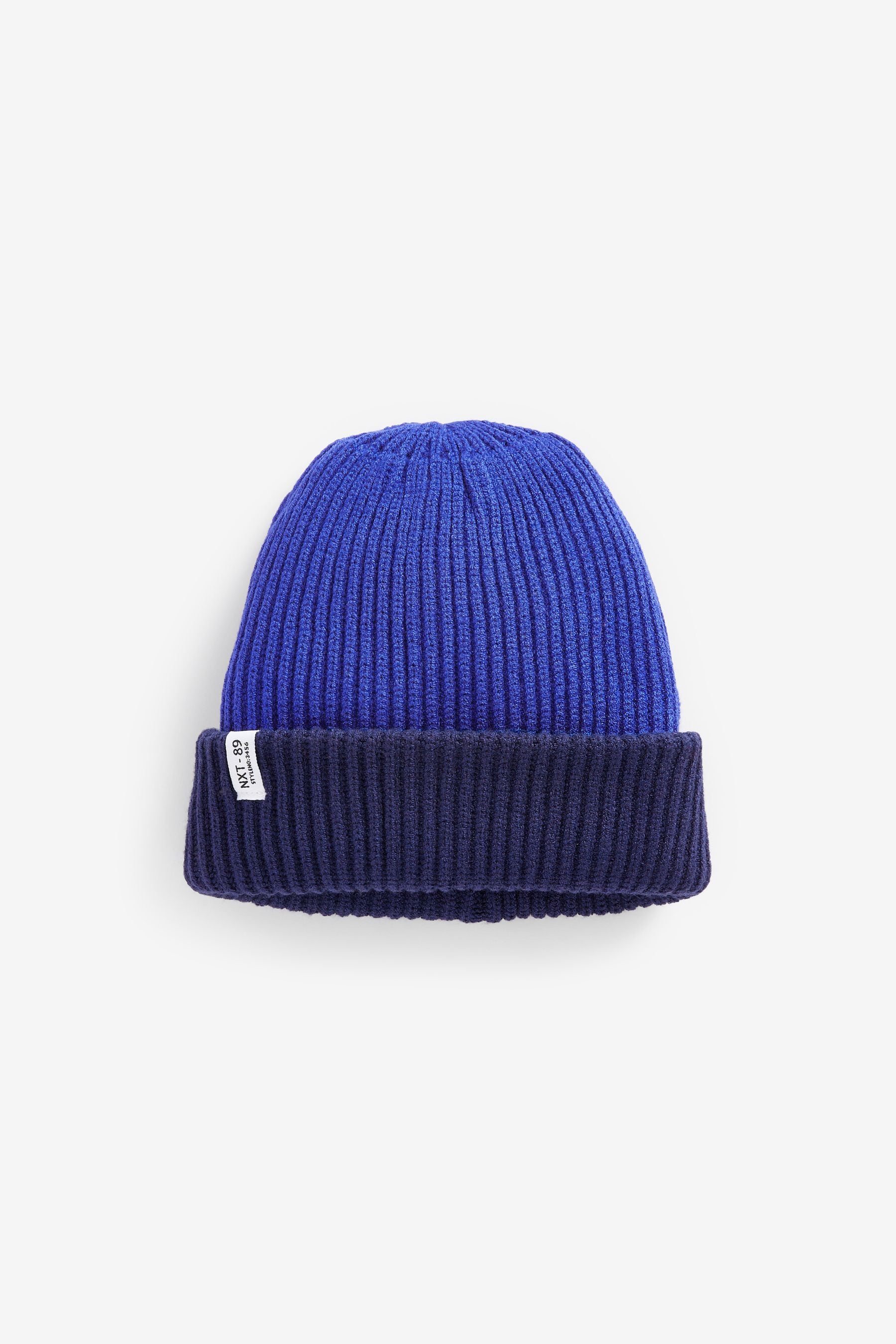 Navy/Blue Reversible Knitted Beanie Hat (1-16yrs)