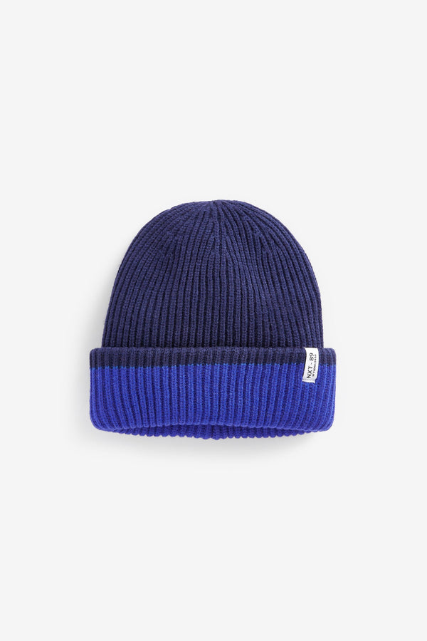 Navy/Blue Reversible Knitted Beanie Hat (1-16yrs)